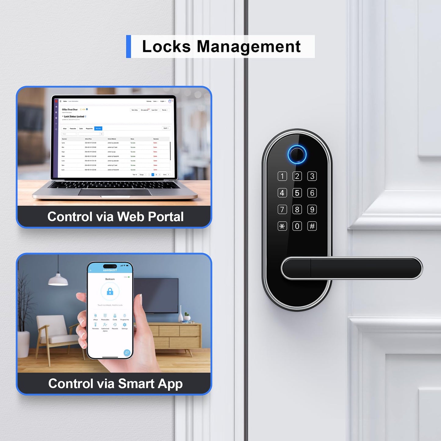 Bluetooth Fingerprint Smart Lock with Handle & Keypad – Fits Most US Doors, DIY Install, Keyless Entry: Code, FOB, Auto-Lock. Ideal for Home, Airbnb, Rental, Kids, Seniors. Alexa & Google Compatible