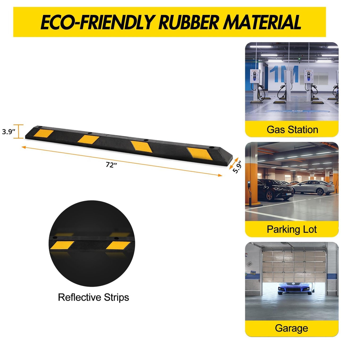 Garvee 72 Inch Rubber Parking Curb Set of 2, Wheel Stopper for Garage and Driveway, Parking Stop Block for Consistent Parking Positioning, 183 x 15 x 10 cm