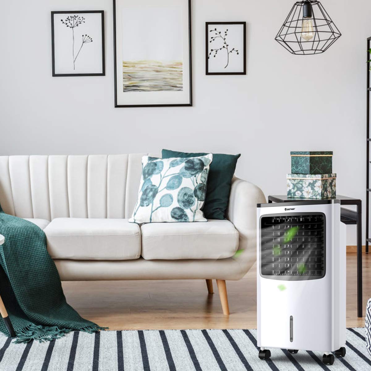COSTWAY Evaporative Cooler, Portable Cooling Fan with Remote Control, 3-Mode, 3-Speed and 7.5H Timer Function, Include Ice Crystal Boxes, Water Tank and Casters, Bladeless Air Cooler
