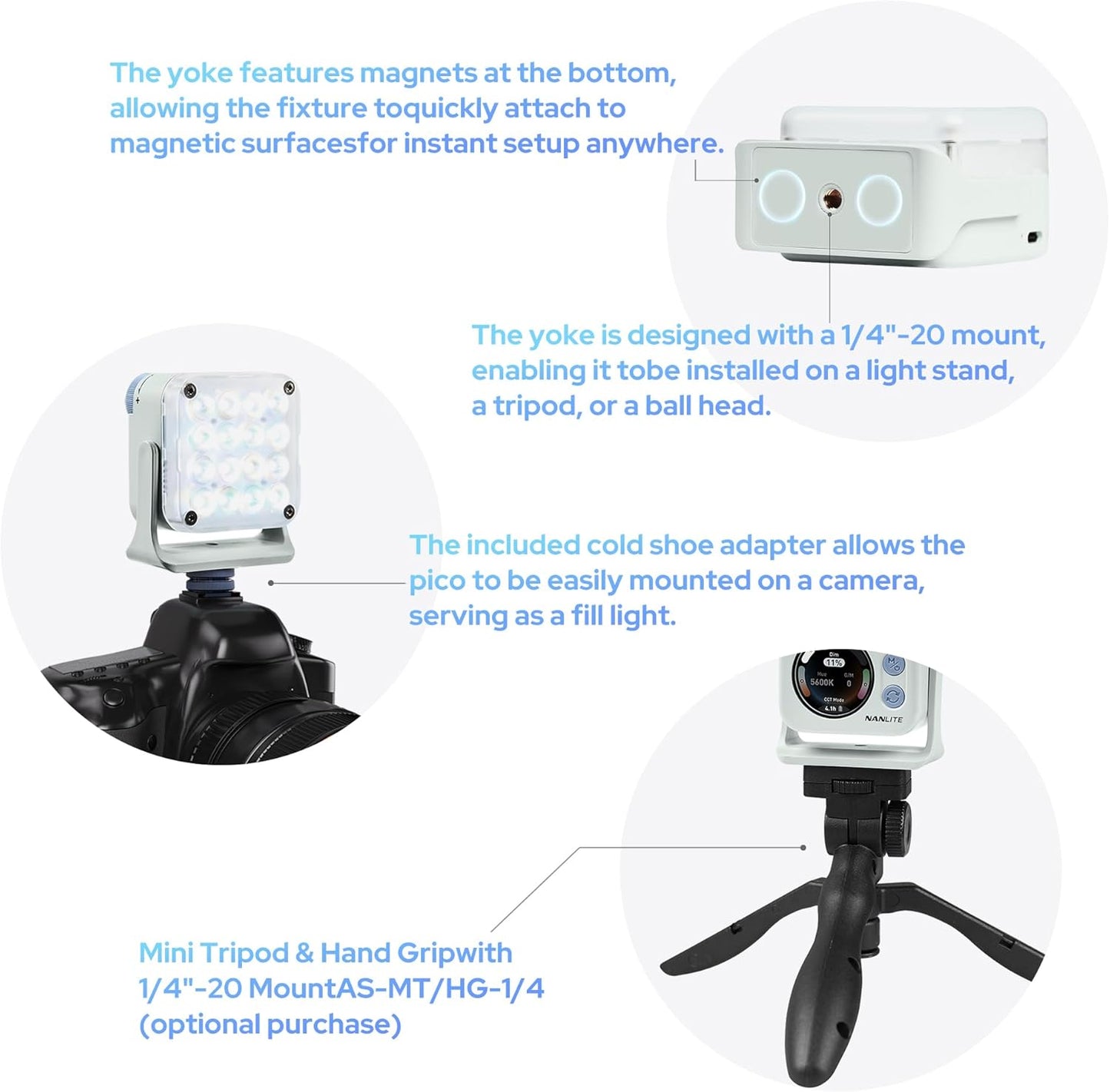 NANLITE Pico Portable LED Fill Light Full Color RGB, Snap-On Attachment for Phone/Camera Photography, Live Streaming