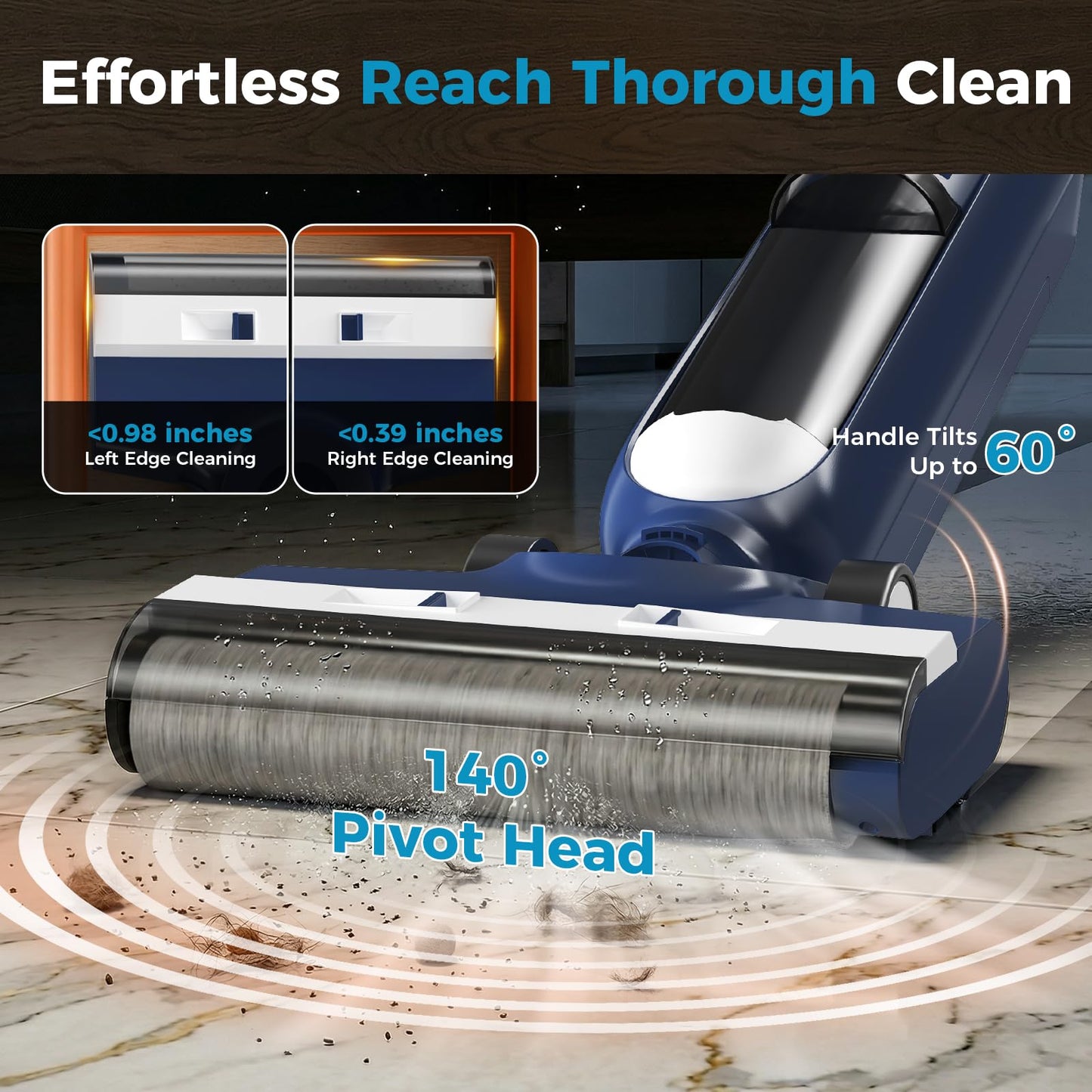 DUMOS Wet Dry Vacuum Mop, Cordless All-in-One Floor Cleaner with Auto Self-Cleaning, Dual-Edge Cleaning, Tangle-Free Brush & Dual Water Tank Design, 35-Min Runtime for Hard Sticky Messes & Pet Hair