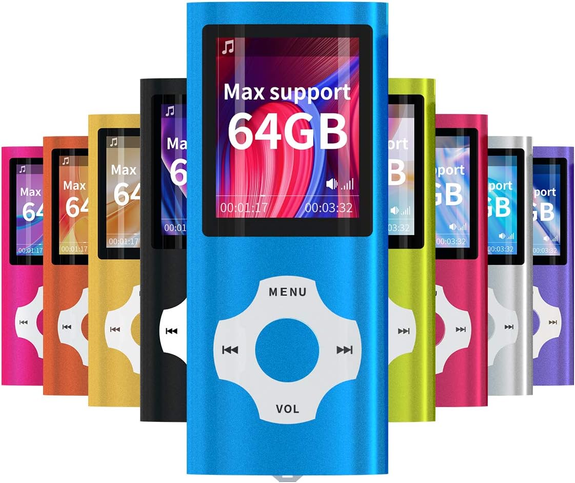WOWSYS MP3/MP4 Player,1.8 Inch 64GB Portable LCD Screen and Card Slot,Max Support TF Card,Darkblue