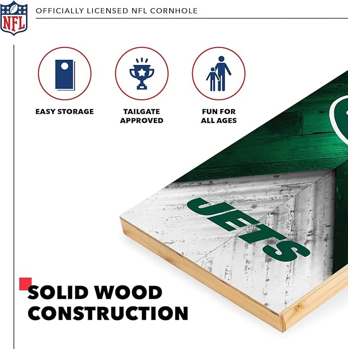 NFL Football 2' x 4' Regulation Size Solid Wood Cornhole Set with Direct Print HD Team Graphics Great Gift for Any Football Fan! Bean Bag Toss Family Outdoor Game