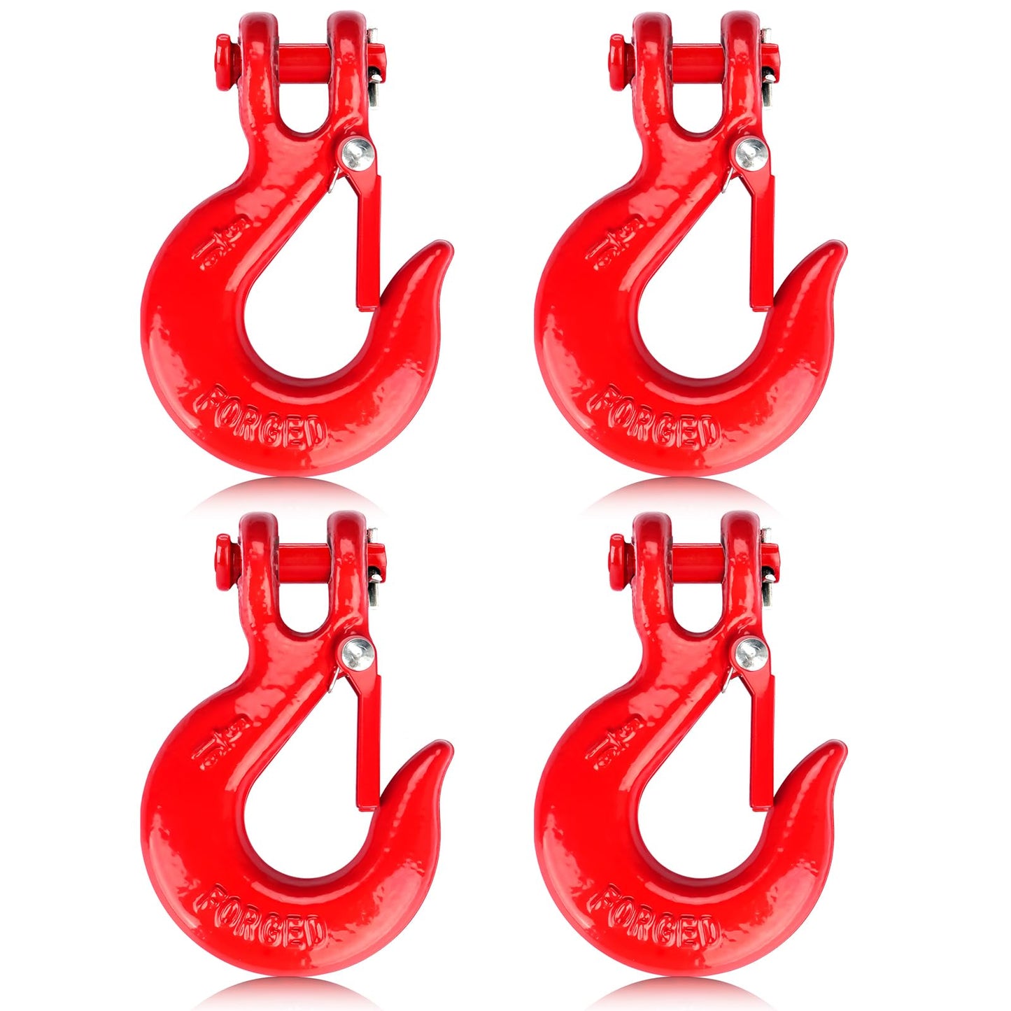 Lechansen G80 Clevis Slip Hook, 5/16" Chain Hooks with Safety Latch, Heavy-Duty Winch Hook, Grade 80 Forged 4 Pack Transport Tow Hook for Maximum Strength Load 18,800 Lbs