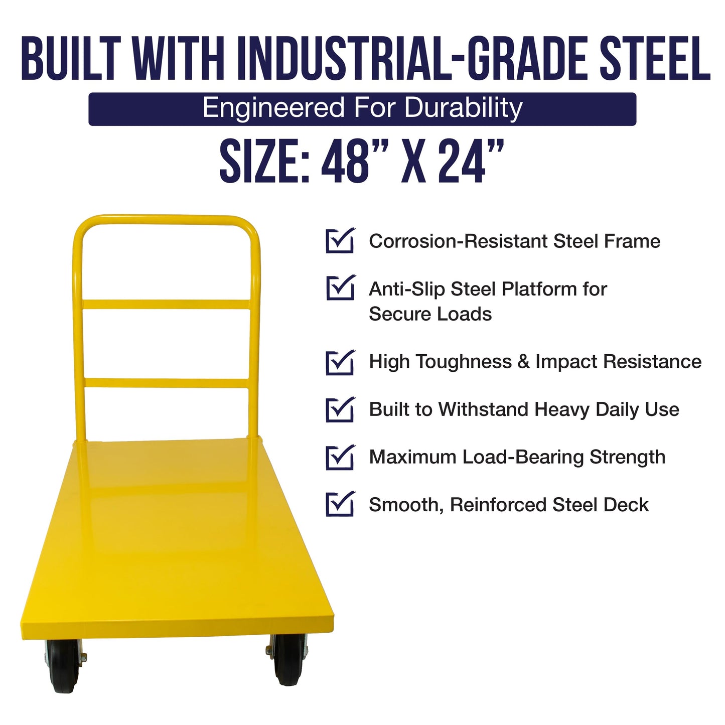 5Seconds Platform Cart Industrial Dolly 2400 LB Heavy Duty 48” X 24” Platform Hand Push Truck Commercial Cart Flatbed, Moving Cart 6” Swivel Wheels Flatbed cart