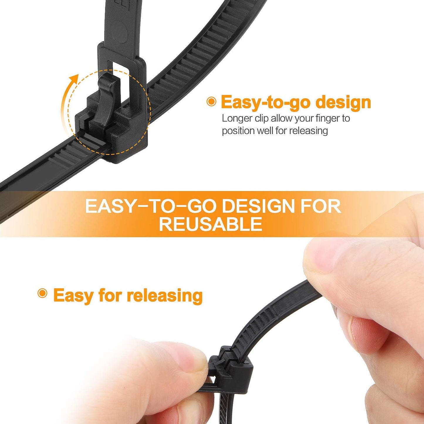 100 Pack 6+8+10+12 Inch SOOOEC Reusable Zip Ties Assorted Sizes UV Resistant, Black Zip Ties Heavy Duty Outdoor