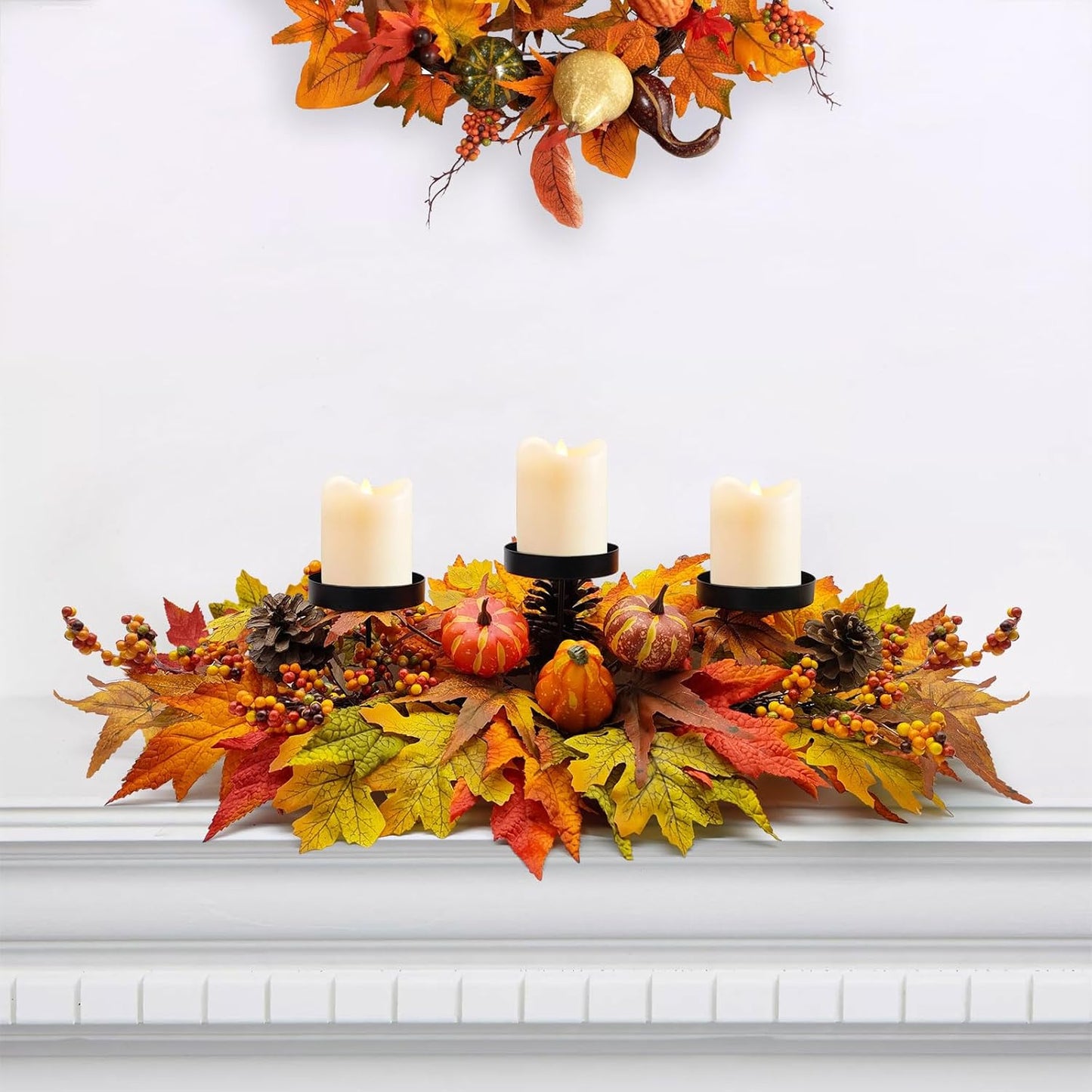 Regine Switzerland Thanksgiving Centerpiece - Artificial Gourd & Pumpkin Decor with Pine Cones & Maple Leaves | Perfect for Dining Table & Fireplace Mantel