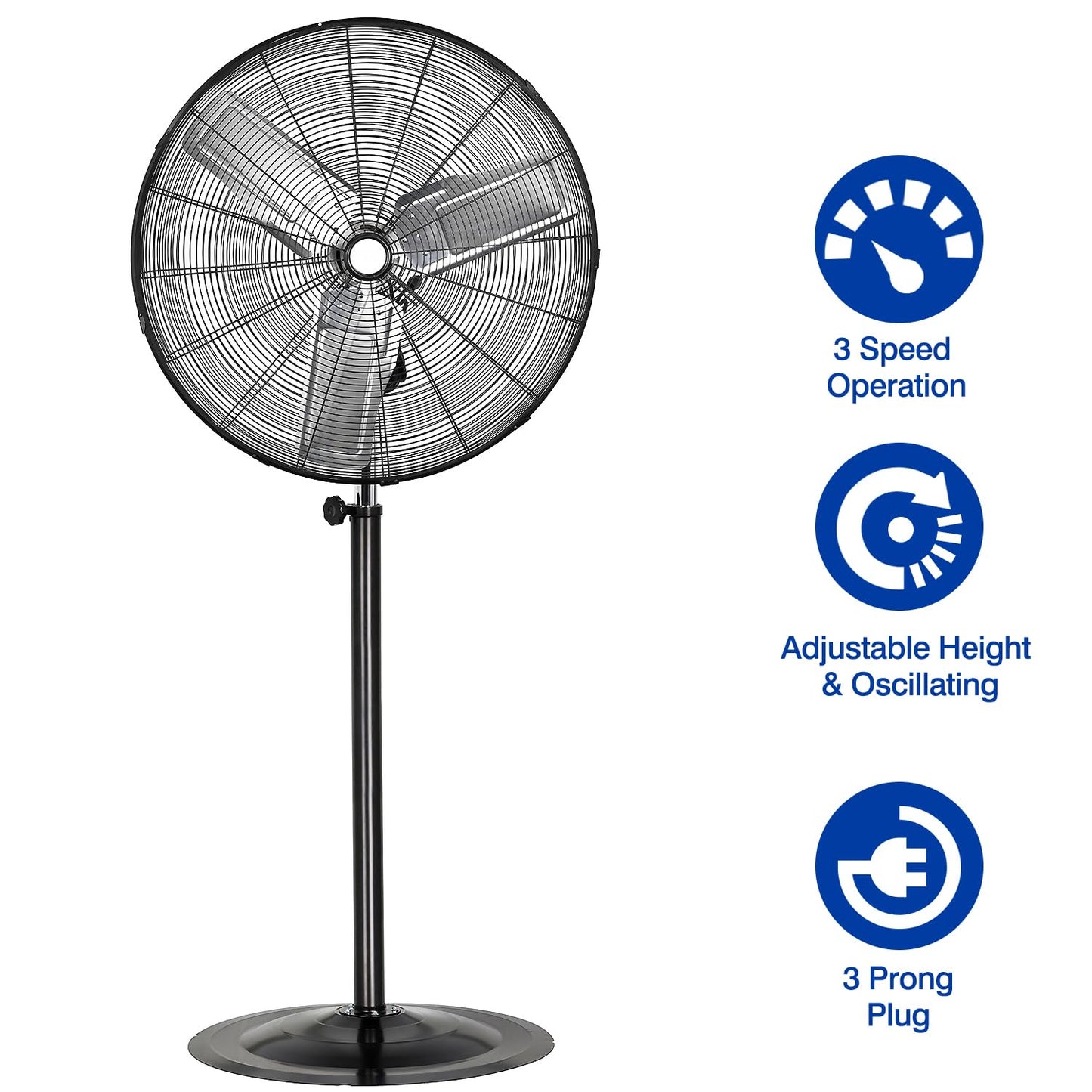 BILT HARD 8900 CFM 30" High-Velocity Industrial Pedestal Fan, 3-Speed Heavy Duty Industrial Standing Fan with Metal Aluminum Blades and Adjustable Height, Idea for Commercial, Shop, and Garage, 2 Pack