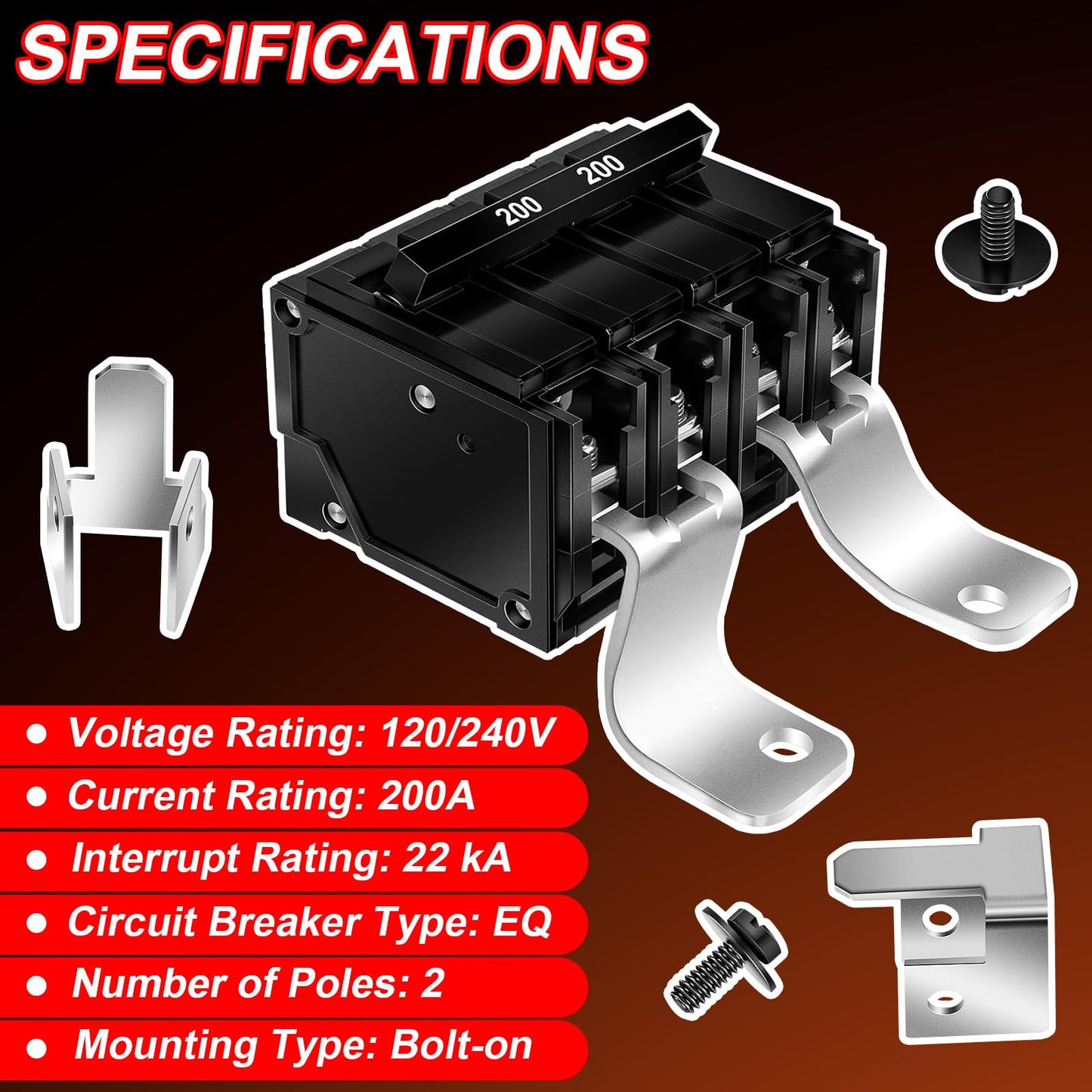 200 Amp Double-Pole Main Breaker Conversion Kit for Type EQ Load Centers, 2 Pole 120/240 Volt, Replace for EQ9685