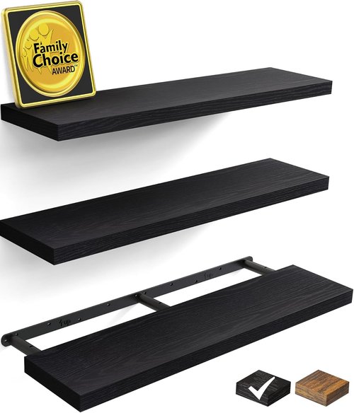 BAYKA Floating Wall Shelves - Set of 3 | Stylish Black 15.7-Inch Design for Home Decor