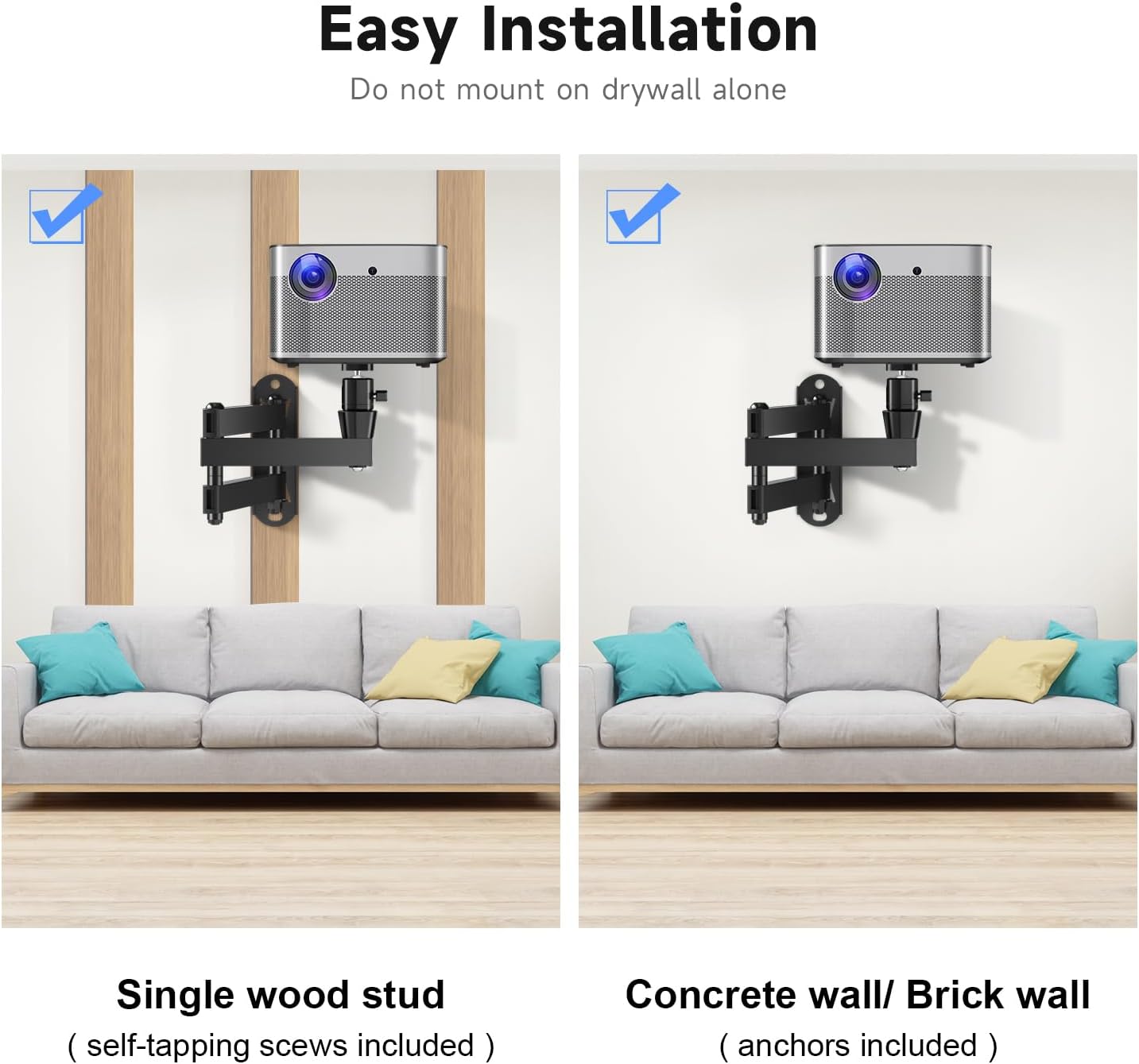 suptek 1/4", M4 M6 MA1330YT Universal Foldable Projector Wall Mount - Adjustable Bracket for Projectors, Compatible