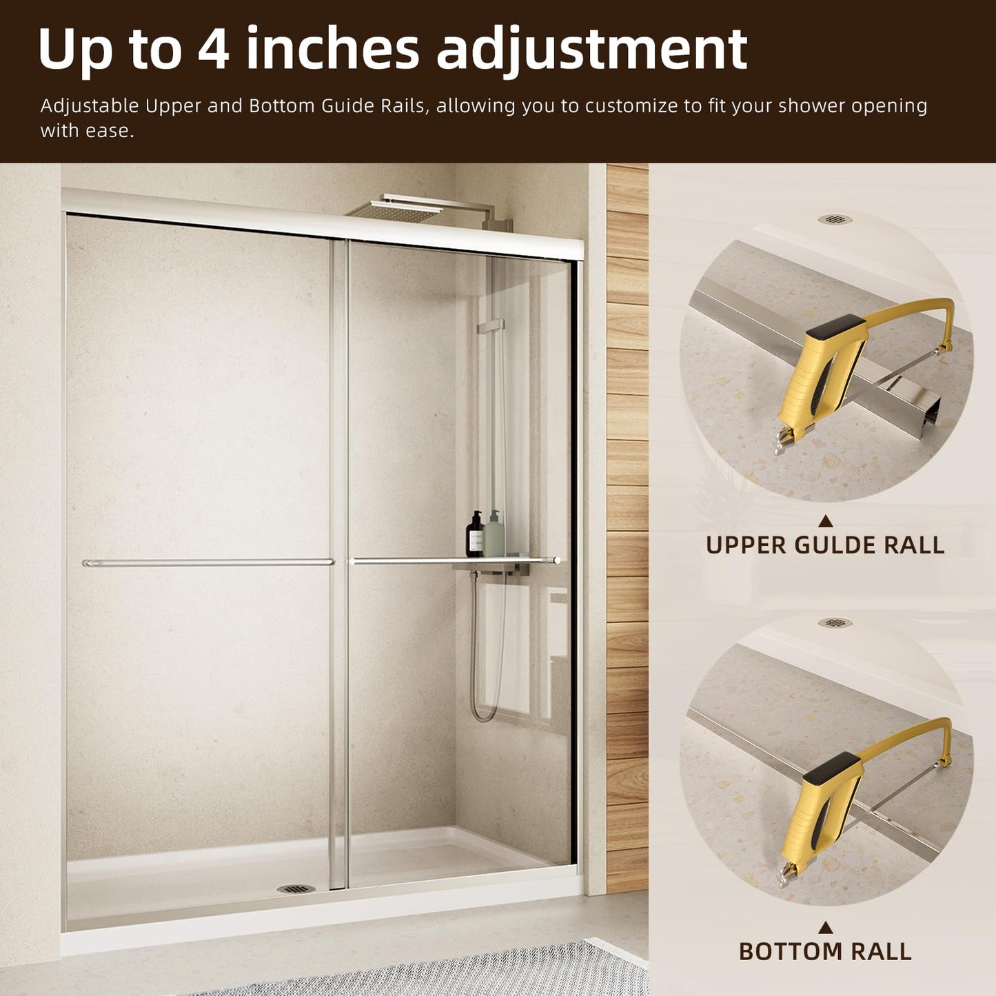 Shower Door,44-48" W x 70" H Semi-Frameless Double Sliding Shower Doors with 1/4'' (6mm) Clear SGCC Tempered Glass Shower Panel,Chrome Finish