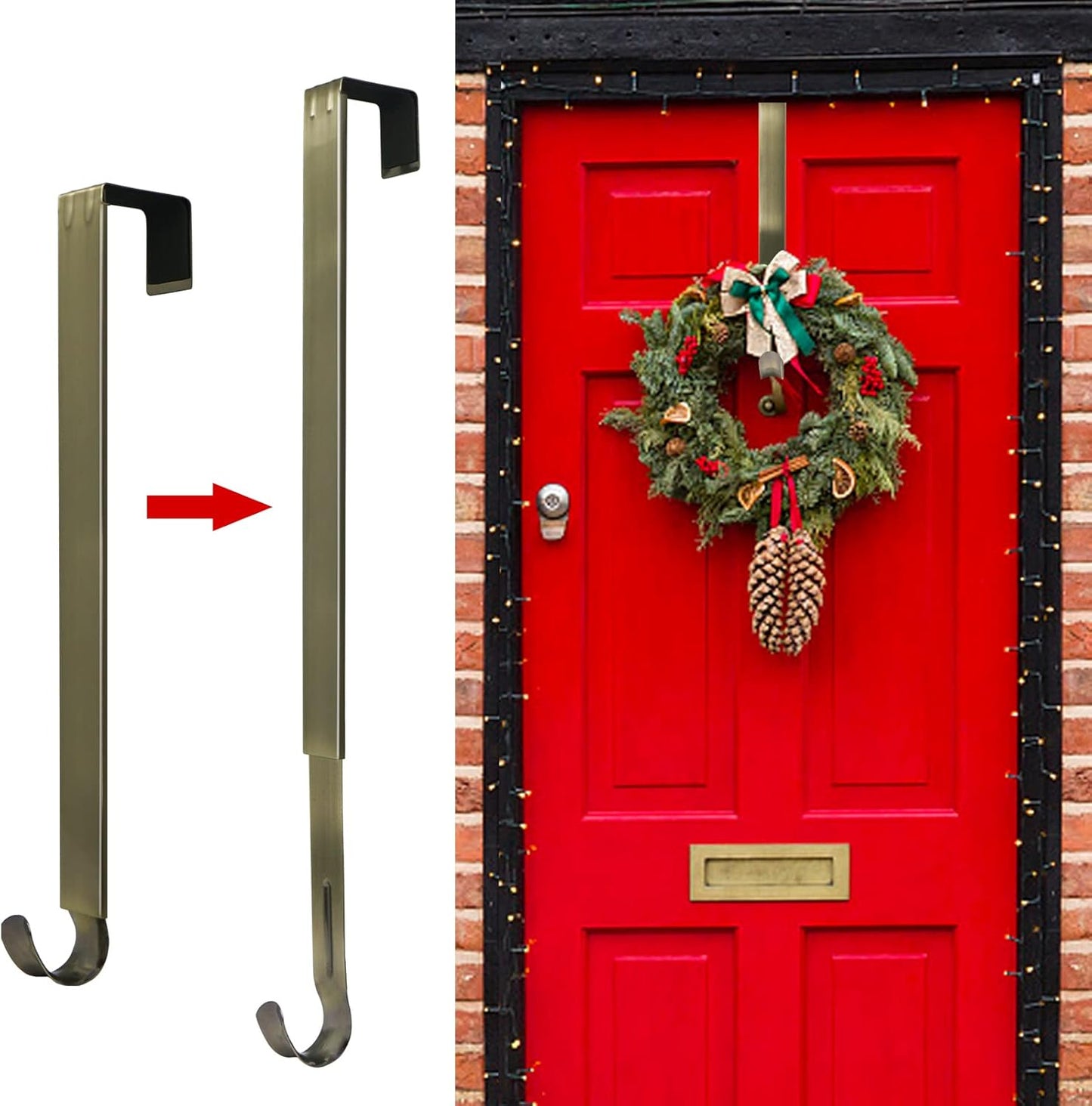 ZMCINER Wreath Hanger - Adjustable 15-25 Inch for Front Door | Supports Up to 20 lbs, Nickel Finish
