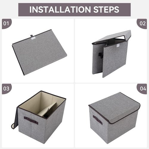 Bagnizer Collapsible Storage Bins - Large 17" 42 Quarts | Foldable Fabric Boxes with Lids (3-Pack, Gray)