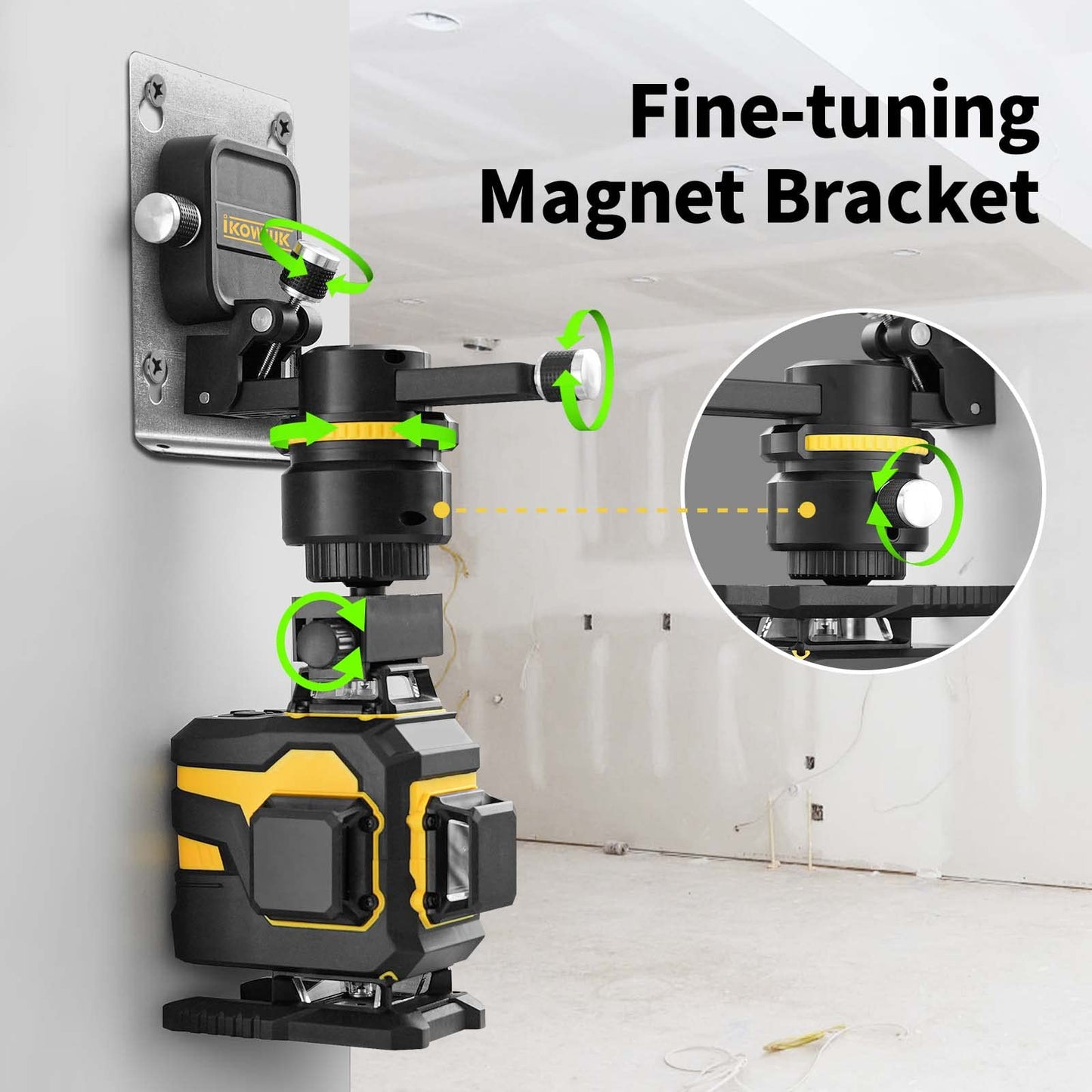 IKOVWUK 4x360° Laser Level Pro Kit, Self-leveling Tool for Construction, Tiling Floor & Picture Hanging, 4D Cross Line Laser Level with Fine-tuning Bracket, 16 Lines Laser level with 2*4000mAh Battery