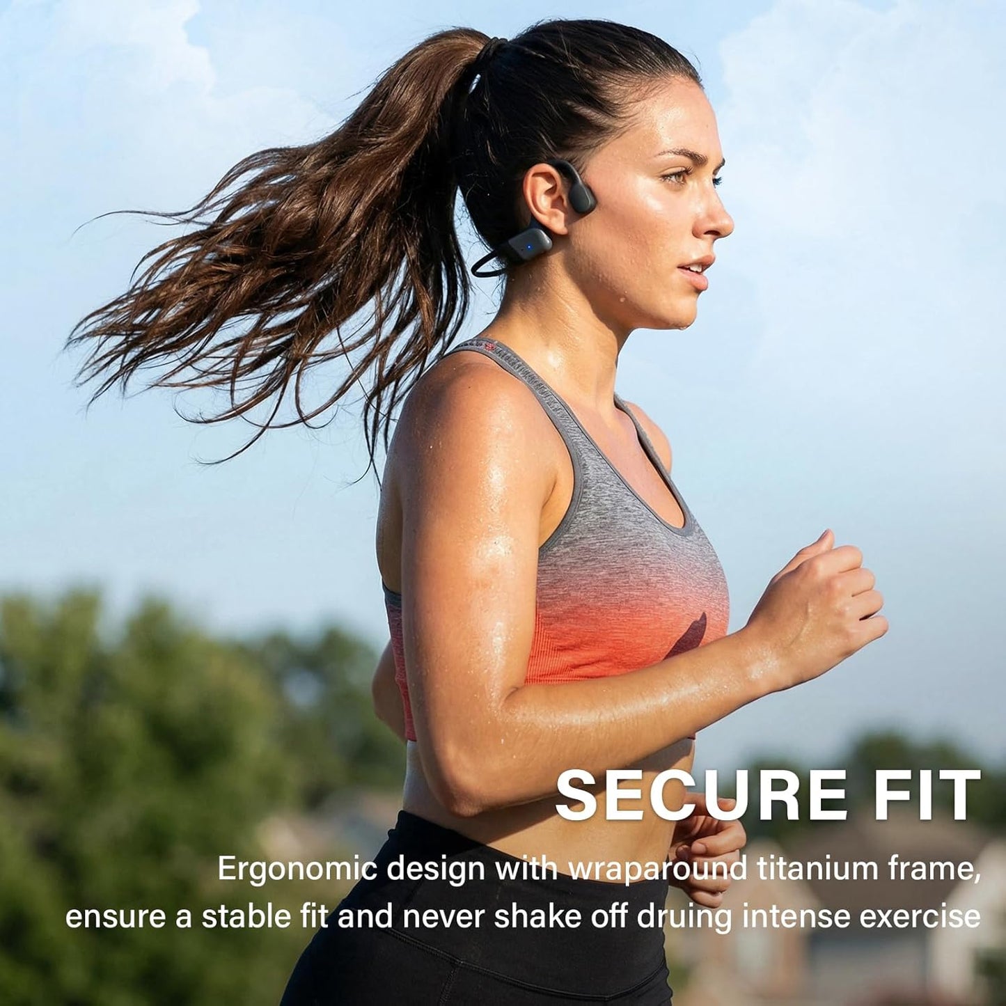 Rakklor 5.4 20 IPX5 Bone Conduction Headphones, Open-Ear Bluetooth Sport Headphones with Mic Hour Playtime, Waterproof