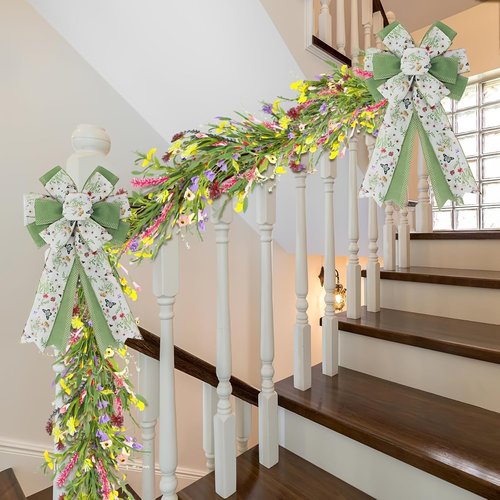 Floral Butterfly Decorative Bows by [Brand Name] - Large 9.8x17.8 Inch Rustic Spring Summer Wreath Accents