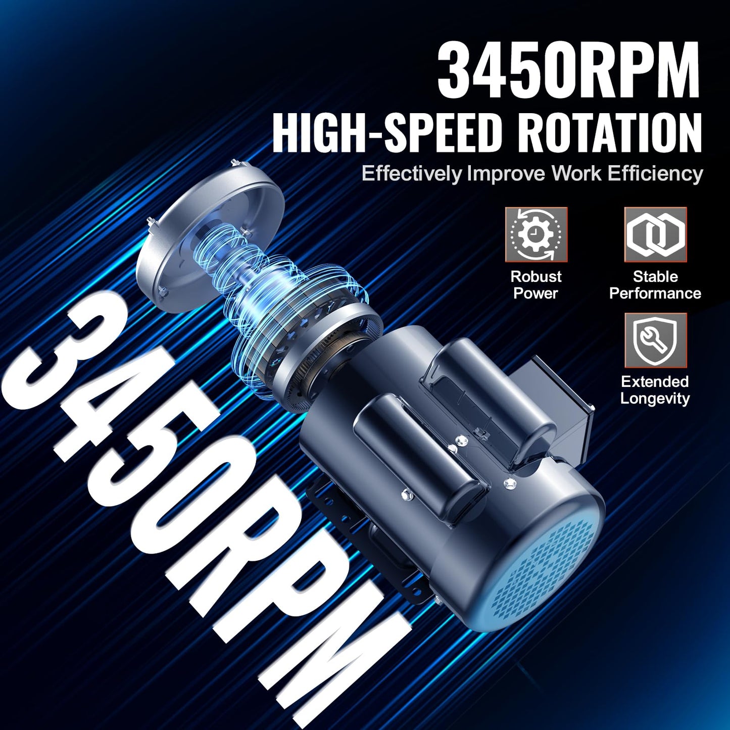 VEVOR 1.5HP Electric Motor 3450 RPM, AC 115V/230V, 56 Frame, Air Compressor Motor Single Phase, 5/8" Keyed Shaft, CW/CCW Rotation for Agricultural Machinery and General Equipment