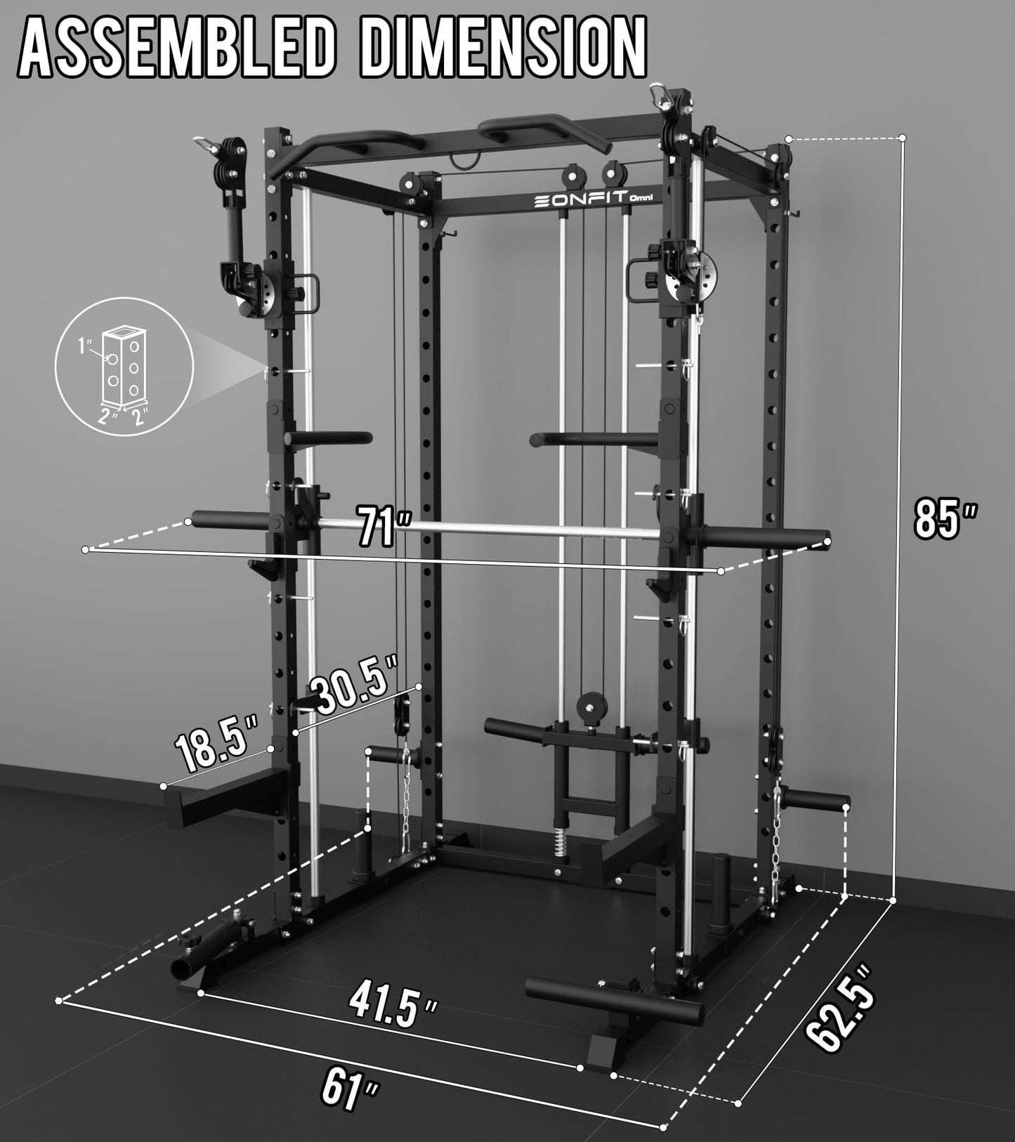 Eonfit E3 Smith Machine with 3D Rotating Arm for Home Gym Equipment, Multi-Function Power Cage Squat Rack with Cable Crossover LAT Pulldown Pulley System All in One (Black, PRO)