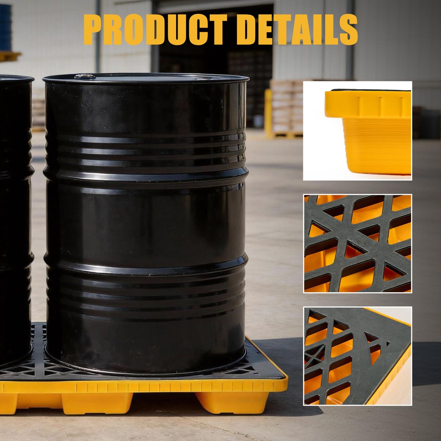 ATOLS 2 Drum Spill Containment Platform, 48x24x24 Inch, 2000 lbs Capacity, 20 Gal Sump, Heavy-Duty Plastic Pallet, 2 Drum Capacity for 55 Gallon Drum, Garage & Industrial Storage