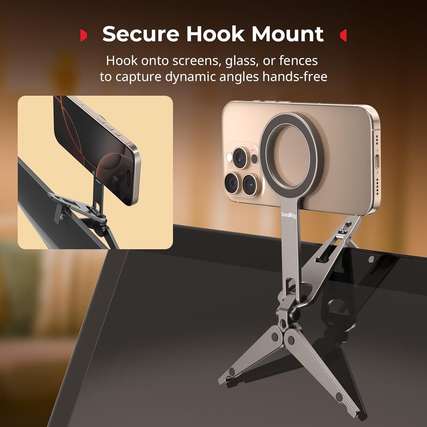 SMALLRIG 1/4" 270 17/16/15/14/13 -5649 Dual Magnetic Phone Tripod, Metal Cell Phone Mount Grip with Threads, Adjustable