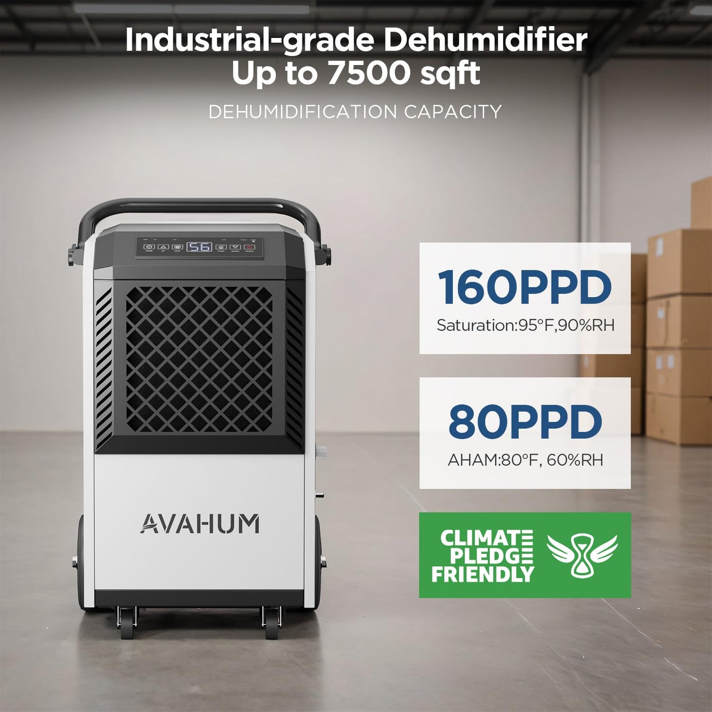 5-Year Limited Warranty 160 Pint Commercial Dehumidifier with Pump,Industrial Dehumidifier for Basement & Warehouse, 7500 Sq.Ft Large Dehumidifiers with Drain Hose,24H Timer, Auto Restart Defrost