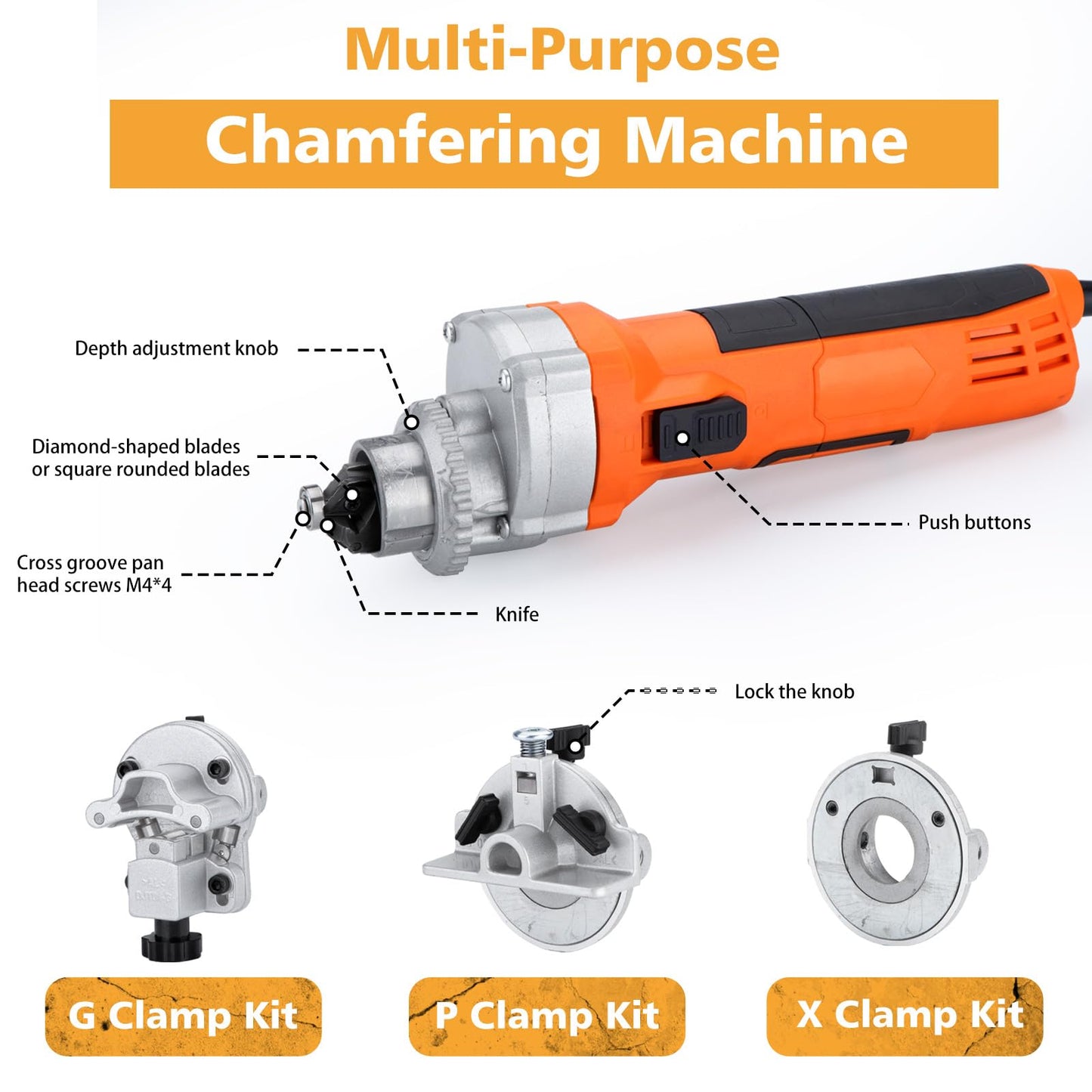 Handheld Chamfer Tool, Metal Chamfering Tool, for Trimming, Beveling, Deburring, 45 Degree Arc and Bevel, 850W 120V 60Hz, Model PT-100 (Machine)