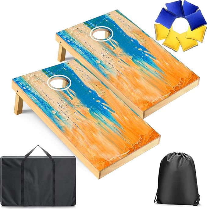 Cornhole Board Set, Regulation Size 4 x 2FT/3 x 2FT Solid Wood Corn Hole Game Set with 8 Bean Bags,2 Cornhole Boards and 1 Carry Bag for Outdoor Beach Toss Games Competitions