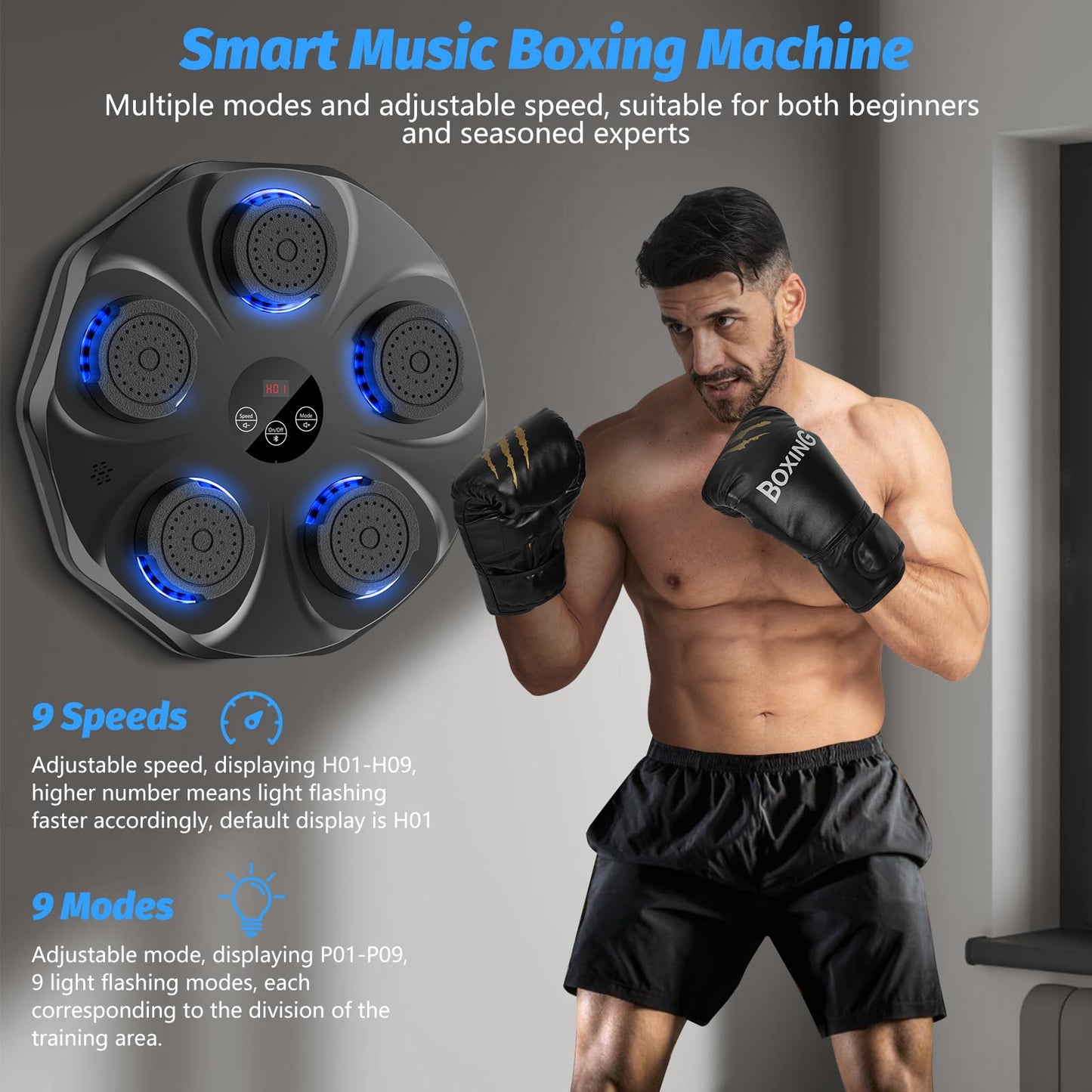 TGLLM Music Boxing Machine, Interactive Punching Trainer with Boxing Gloves, Large Size Wall Mounted Electronic Boxing Target for Adult Kids, 9 Modes & 9 Speeds