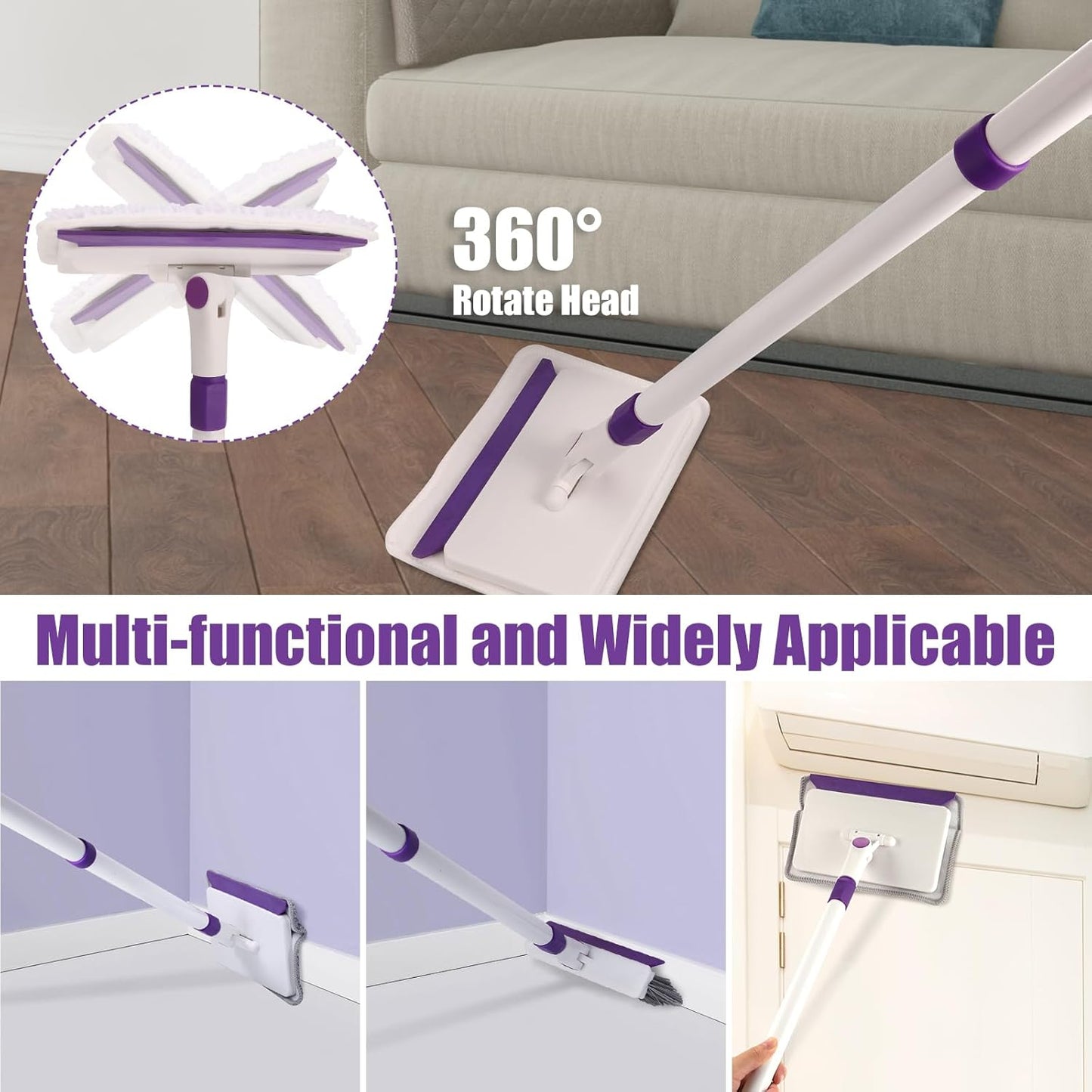 Baseboard Cleaner Tool - 60" Extendable Handle with 5 Reusable Pads for Easy Cleaning