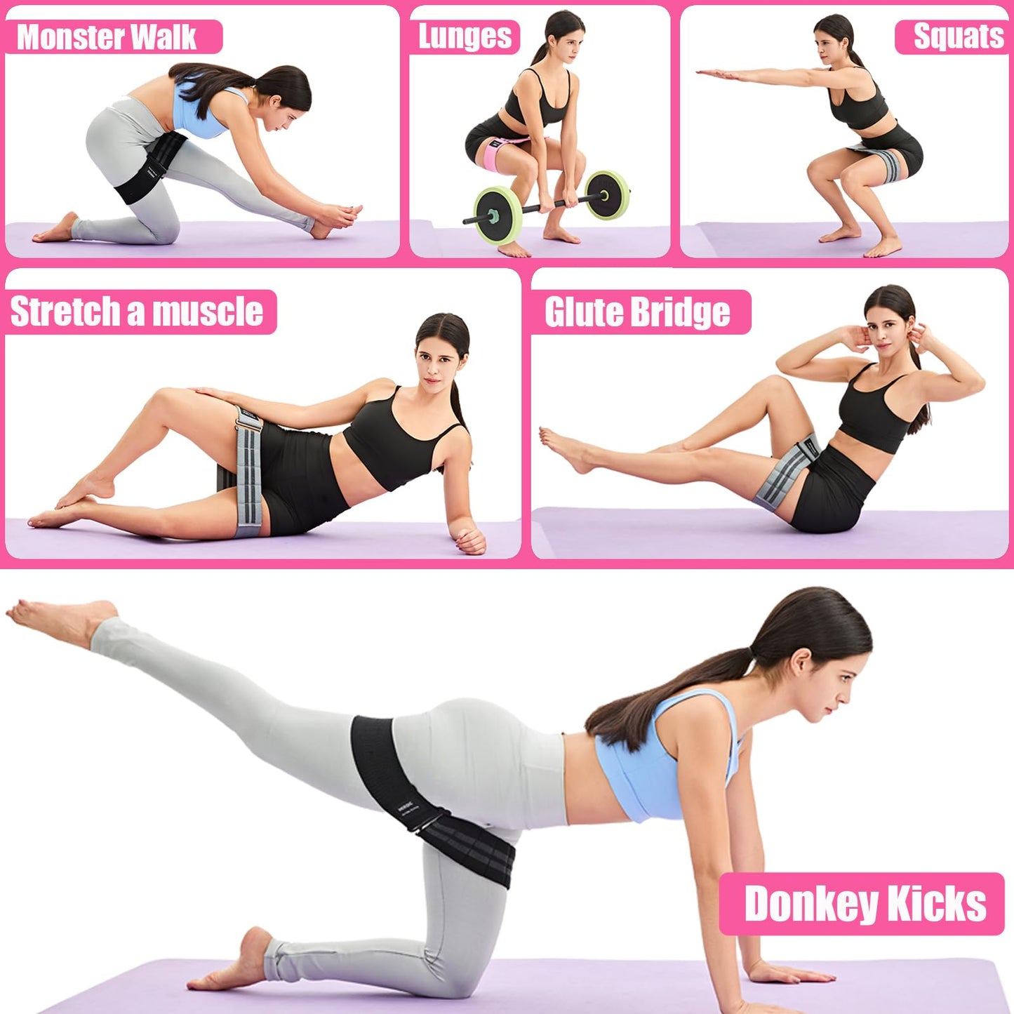 Adjustable Fabric Resistance Bands for Squats, Glutes & Legs – 5 Levels of Customizable Size, Width & Tension, Non-Slip Booty Bands for Men and Women, Pilates & Yoga Workouts