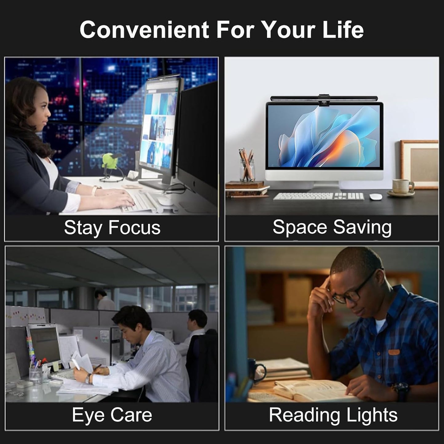 3 Home&Office-40cm Computer Monitor Lamp, Screen Light Bar Eye Caring, Keyboard Lamp with Clamp/Adjustable Brightness