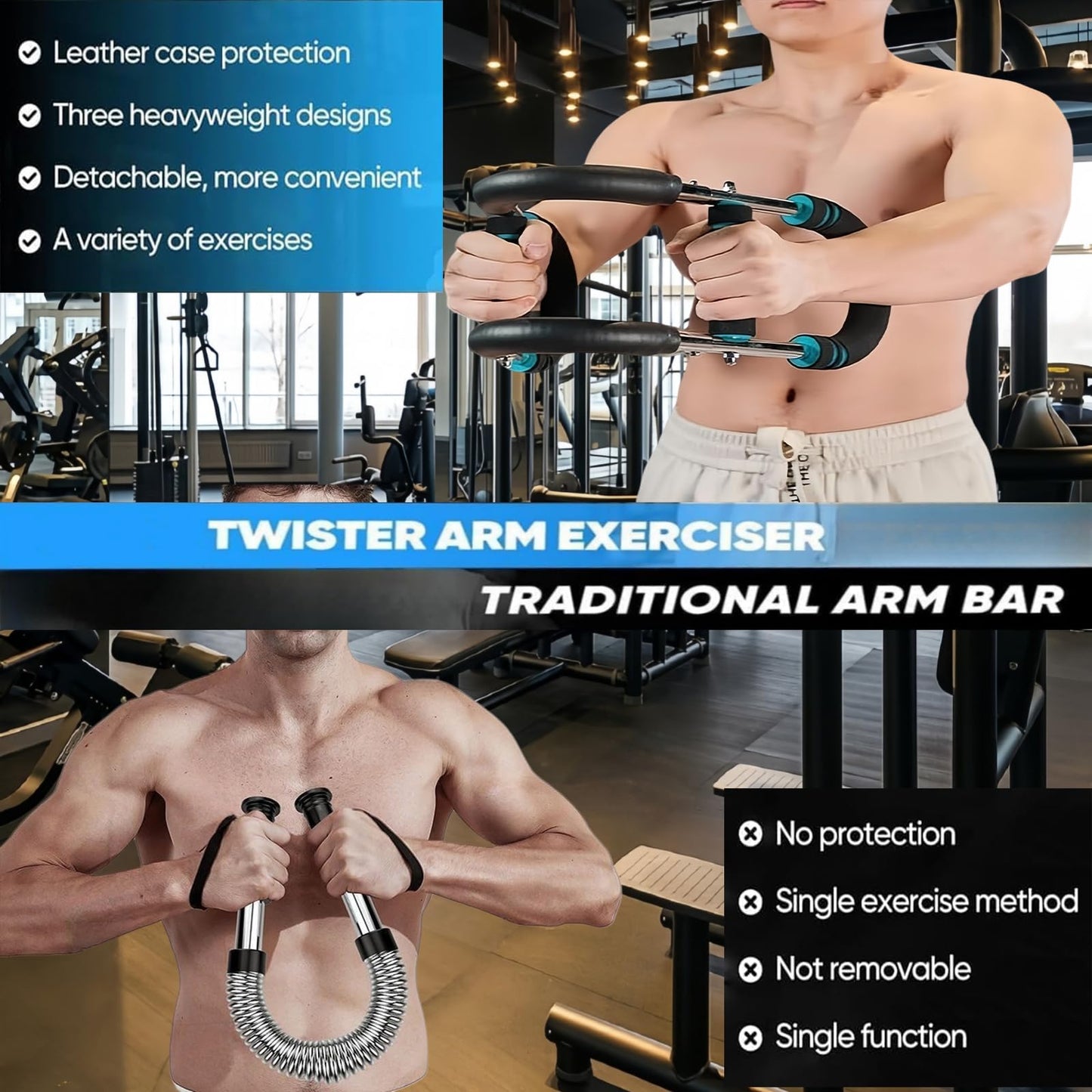 ReeRaa Twister Arm Trainer,Arm Trainer for Men, Adjustable Chest Workout Equipment,Chest Trainer, Shoulder Muscle Training,Wrist & Forearm Strengtheners, Portable Home Fitness Equipment (Black Gold)