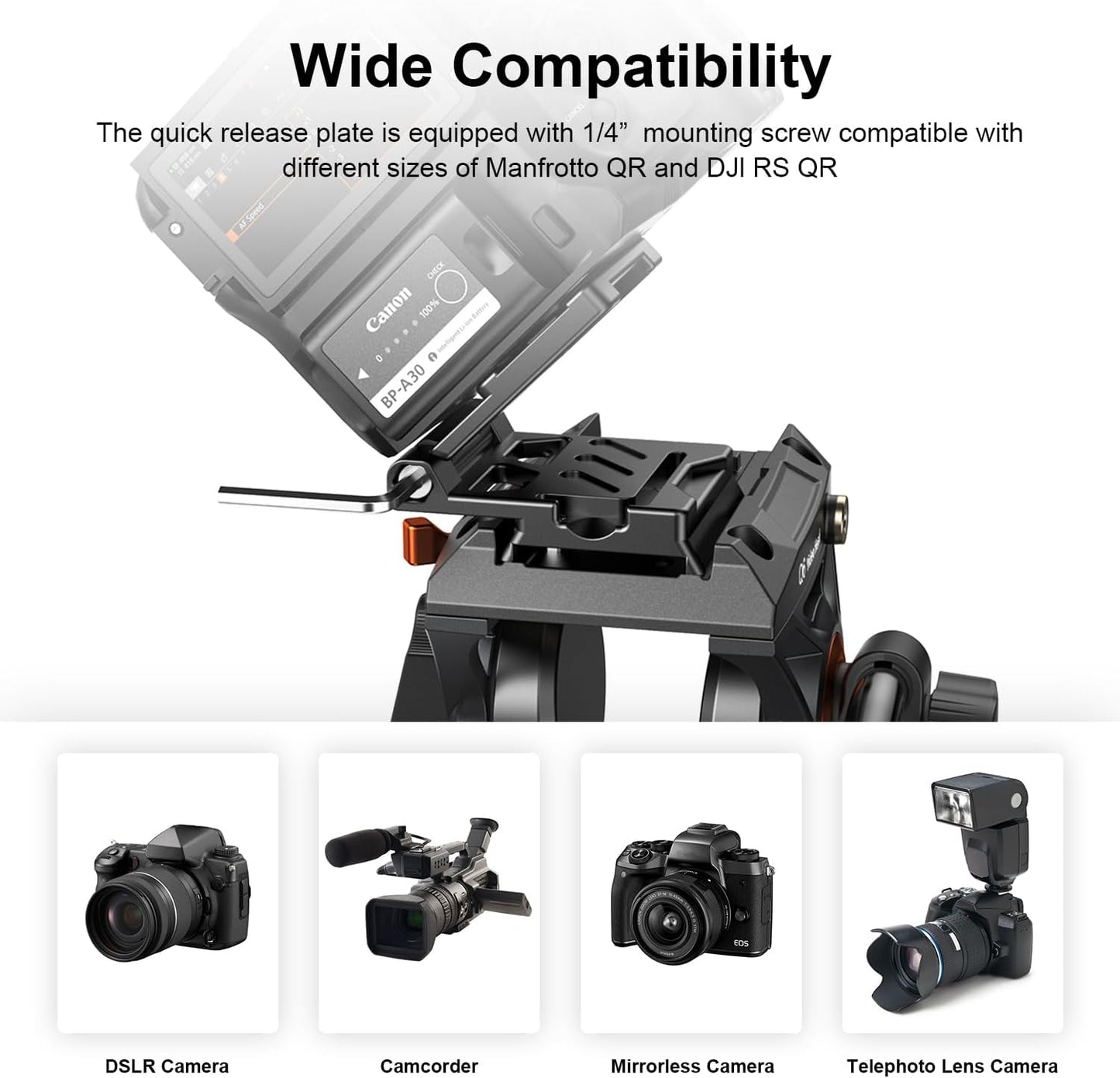 COMAN EX300 Foldable Camera L Bracket, Universal L-Shaped Vertical Horizontal Camera Quick Release Plate, for DSLR