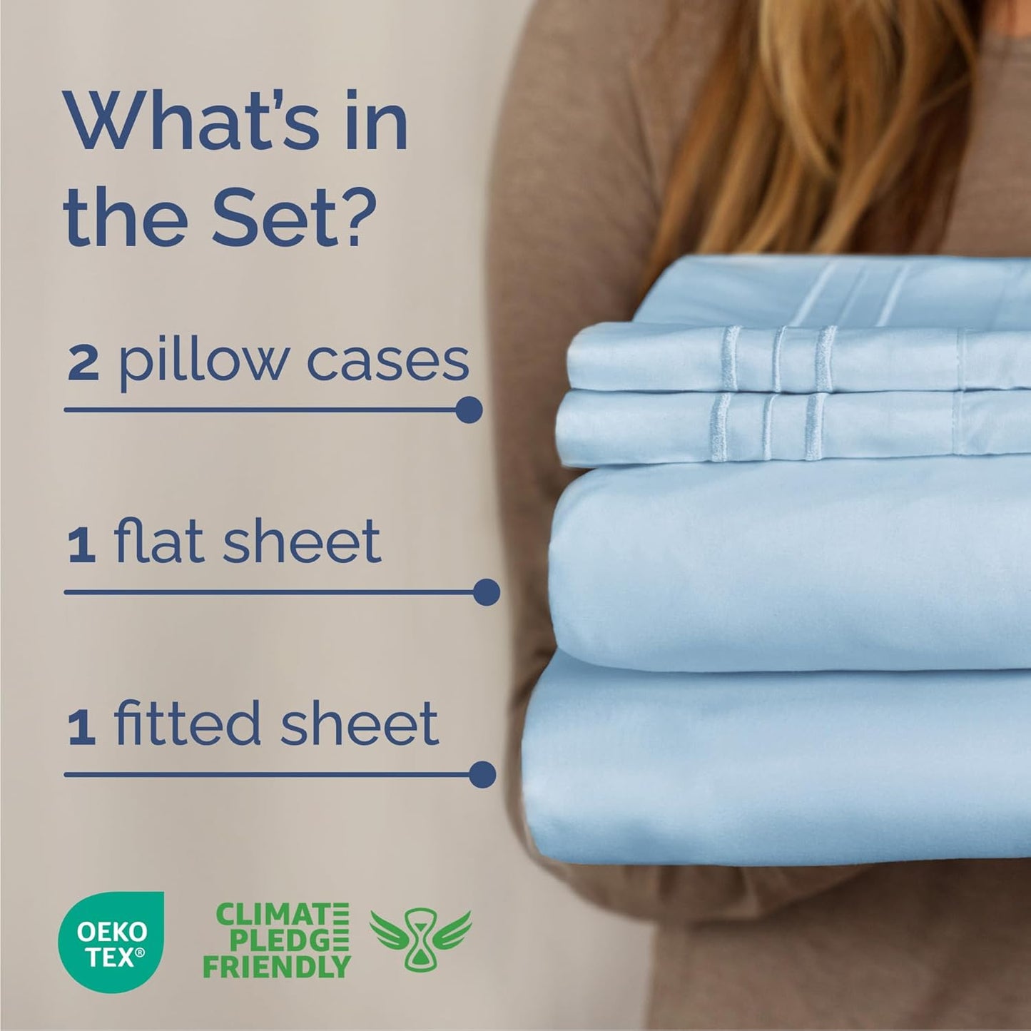Queen Size 4-Piece Sheet Set | Skiennix Comfy Cooling Bed Sheets - Hotel Luxury, Soft & Wrinkle-Free - Light Blue
