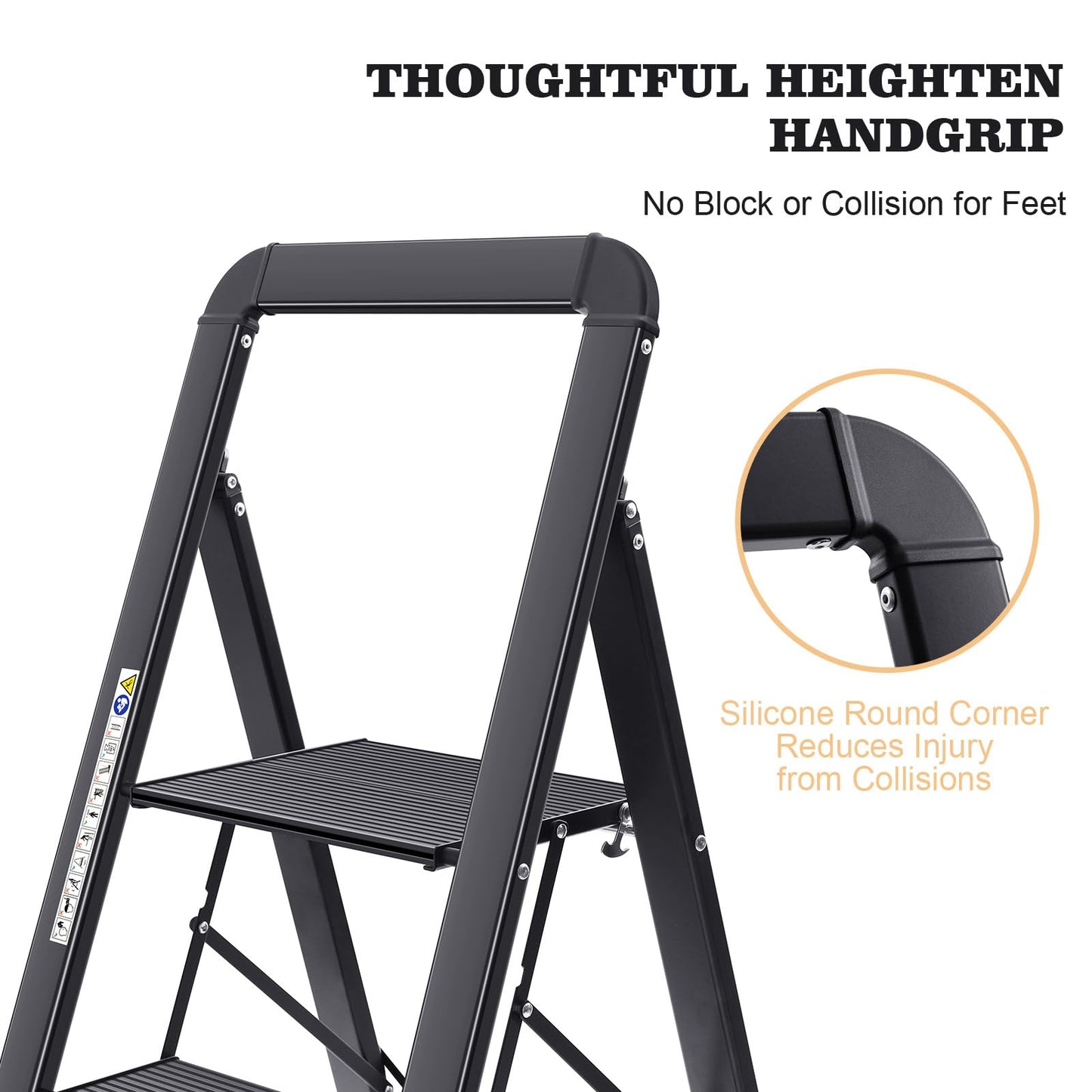KINGRACK Aluminium 5 Step Ladder, Lightweight Step Stool with Non-Slip Pedals, Handrail, Folding Step Ladder for Kitchen, Garage, Home, Space Saving, Sturdy and Portable, Black