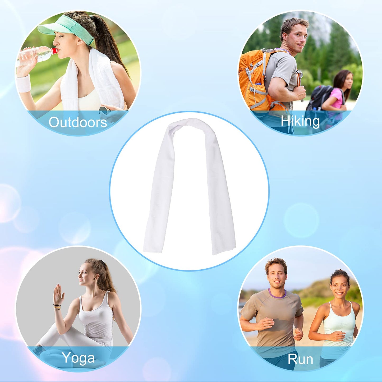 BBTO 12 Count Sublimation Cooling Towels Bulk for Sports 40"x12" White Golf Sweat Gym Towel Ice Breathable Soft Chilly Microfiber Sweat Rags for Neck Face Body Hot Weather Workout Sports