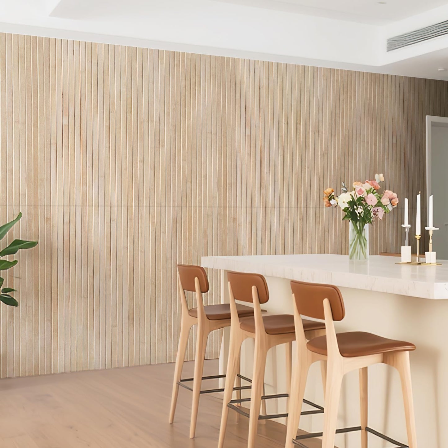 AMZDEPOT Natural Bamboo Wall Panel for Interior Wall Decor, Renewable Pole Wrap Wainscoting Paneling for Wall Ceiling Furniture Cabinet Office, 48 x 96 Inch, Carbonized