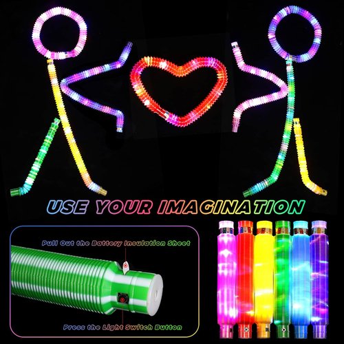 Gigilli Glow Sticks Party Favors - 12 Pcs Light Up Pop Tubes & Glow Necklaces for Kids 4-12