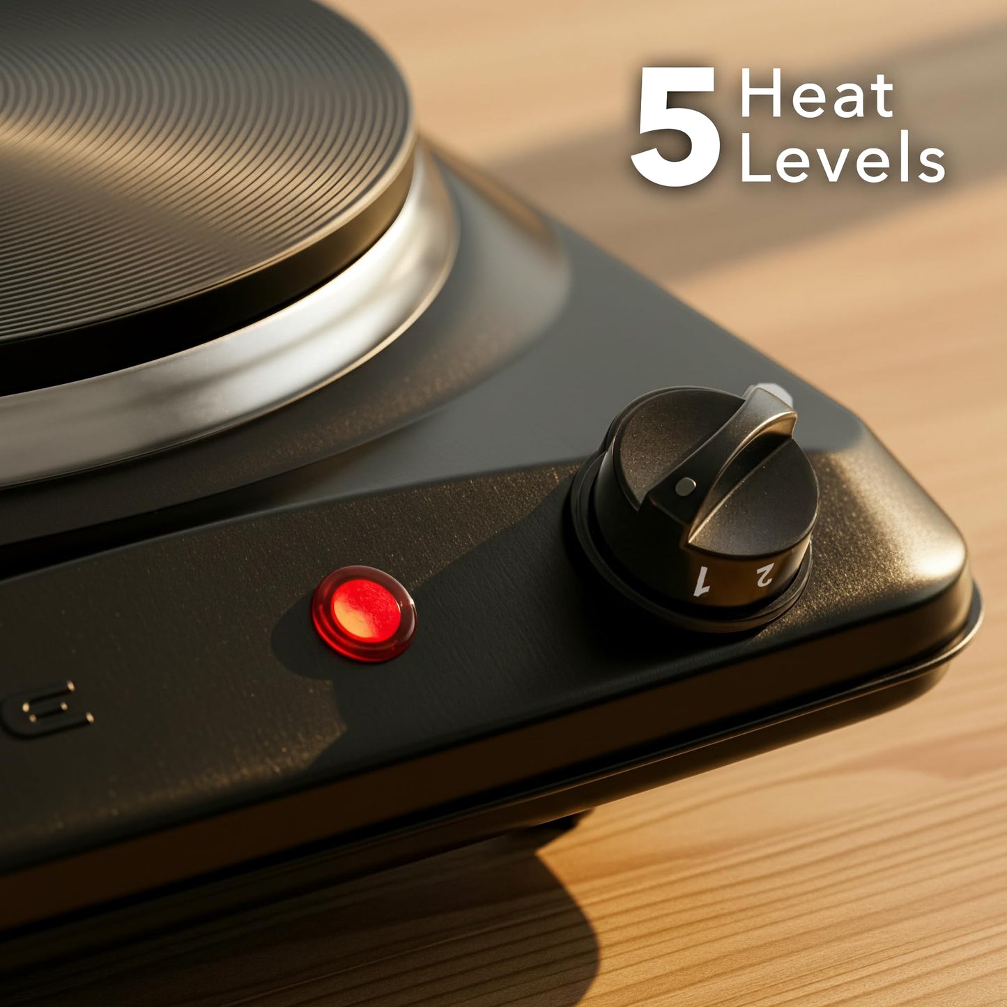 OVENTE Electric Countertop Single Burner, 1000W Cooktop with 7.25 Inch Cast Iron Hot Plate, 5 Level Temperature Control, Compact Cooking Stove and Easy to Clean Stainless Steel Base, Black BGS101B