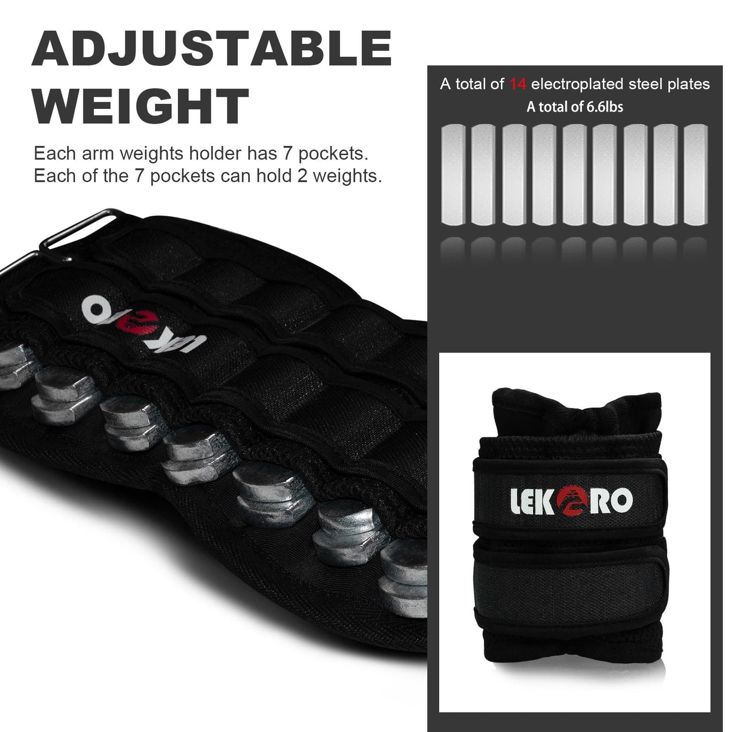 Ankle Weights Wrist Weights for Men Women, 1 Pair Adjustable Removable Steel Weighted Plates Arm Leg Weights for Walking Running Pilates, Fitness Weights