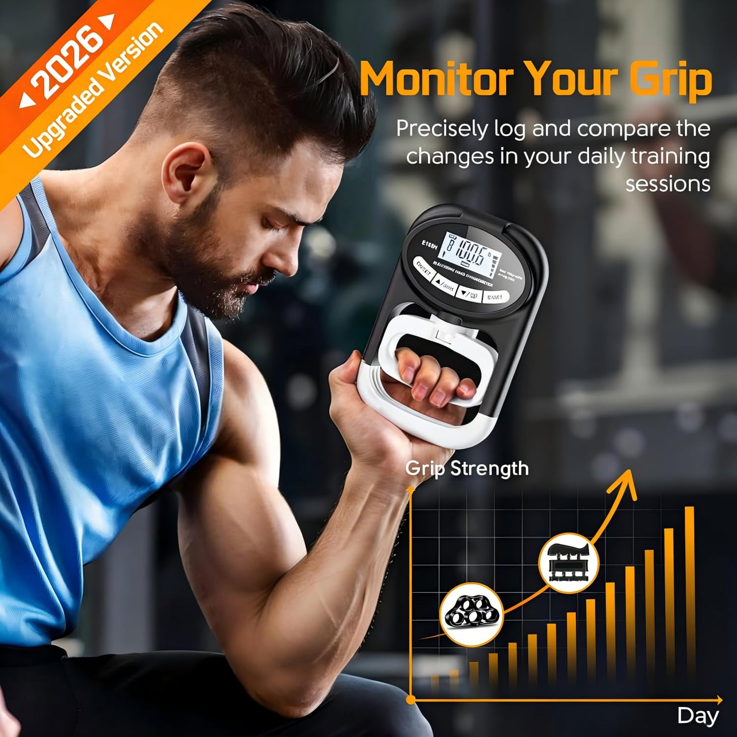 Grip Strength Tester Trainer Dynamometer - Hand Grip Dynamometer with Hand gripper Strengthener Forearm Strengthener Wrist Exerciser for Sports