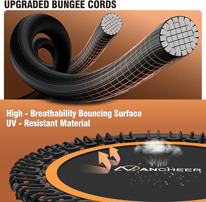Bungee Rebounder Trampoline,ANCHEER 40" Foldable Fitness Trampoline with 4-Level Adjustable Handlebar, 450LBS Capacity, Resistance Ropes&Upgraded Bungees Safe for Home/Cardio,Workout Indoor/Outdoor