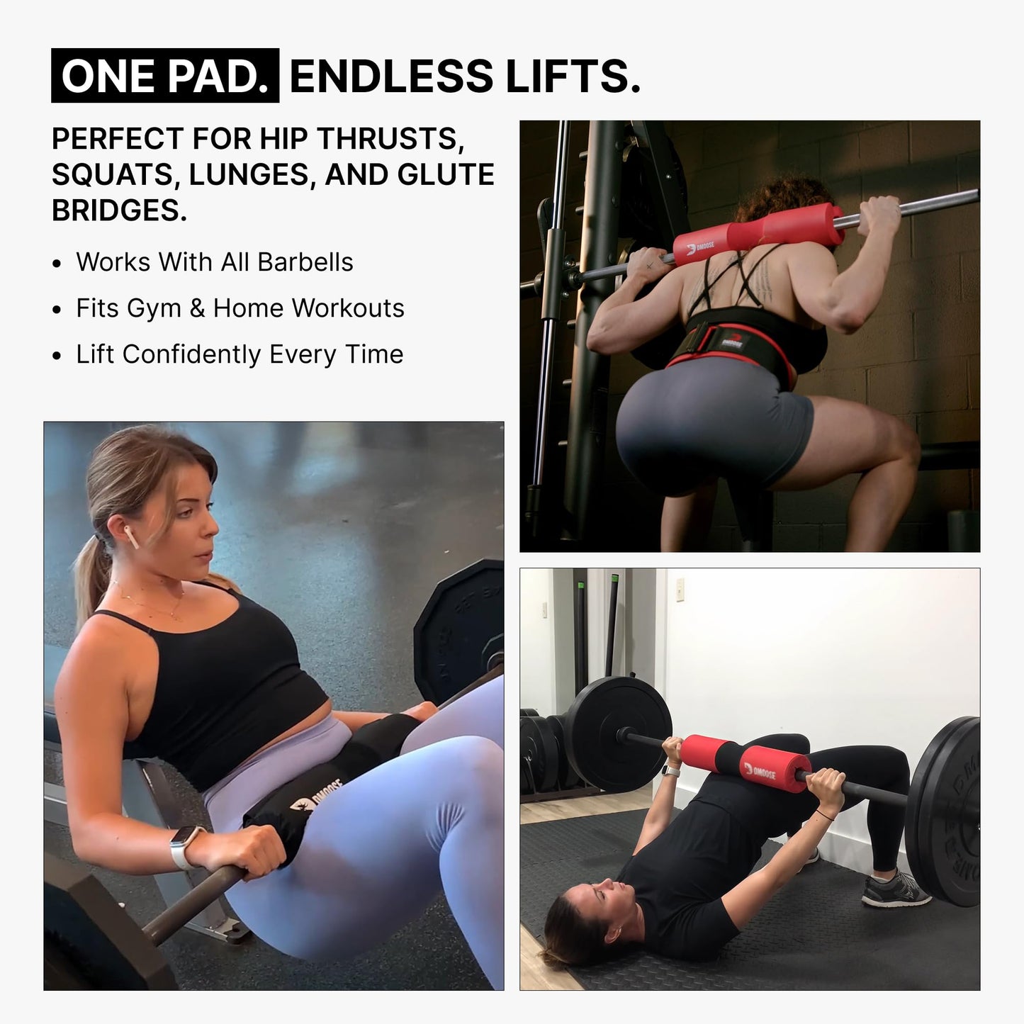DMoose Fitness Barbell Pad for Hip Thrust, Squat & Lunges - Non-Slip Thick Foam Cushion for Neck and Back Support with Two Straps - Hip Thrust Pad for Leg Day - Fits All Olympic Bars (Cocoa Brown)