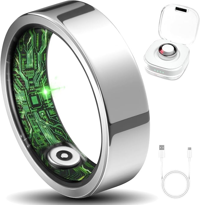 Smart Ring for Women Men Fitness Ring with Step Counting, Heart Rate, Blood Oxygen, Blood Pressure, Sleep Monitoring, IP68 Waterproof for iPhone and Android, No Subscription Fee,Silver 7#