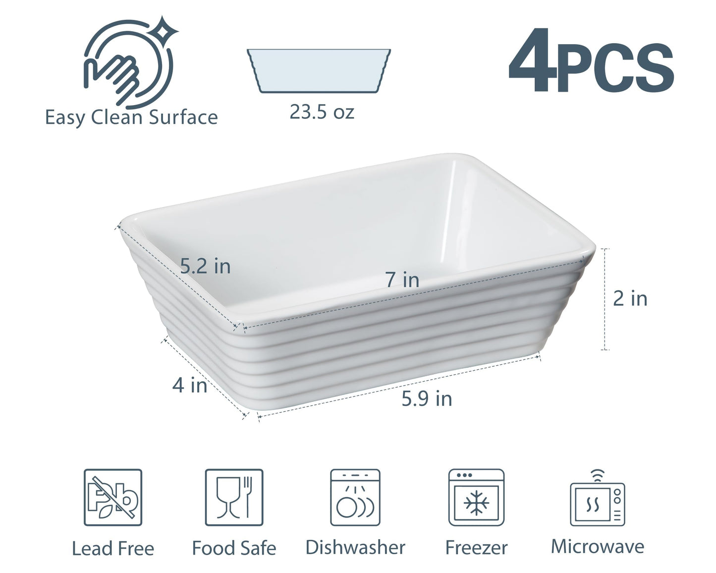 ONEMORE Small Baking Dish, Rectangle Ceramic Baking Dish for Oven, Individual Casserole Dishes for Toaster Oven, 5x7 Small Deep Lasagna Baking Dish, Oven Safe, 1-2 Person Baking Dishes Set of 4, White