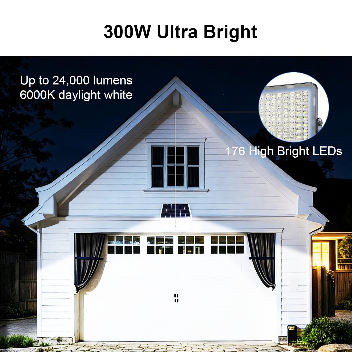 Gebosun 2 Pack 300W Solar Flood Light Outdoor, 24000LM LED Solar Security Light, IP67 Waterproof Dusk to Dawn Solar Light with Remote Control, Bright Solar Yard Light for Garage Garden Farm