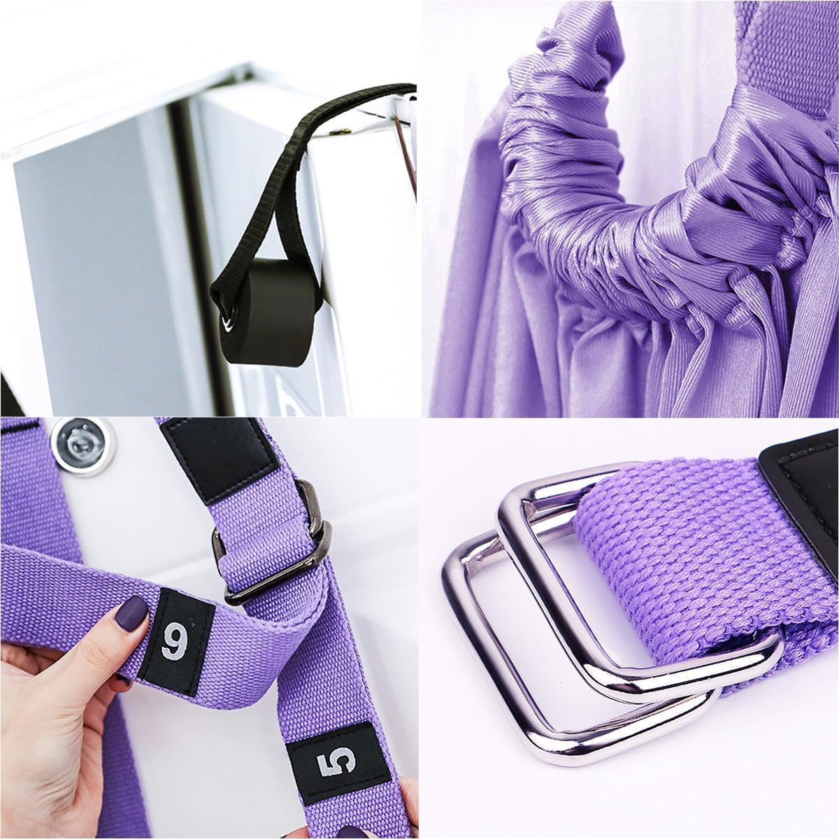 Elfzone Yoga Door Swing - Leg Stretcher Strap,Yoga Stretching Strap,Backbend Training Rope with Door Anchor, Flexibility Trainer Stretching Equipment Assist Stretch Strap for Fitness Gymnastics Dance Aerial Ballet (purple)