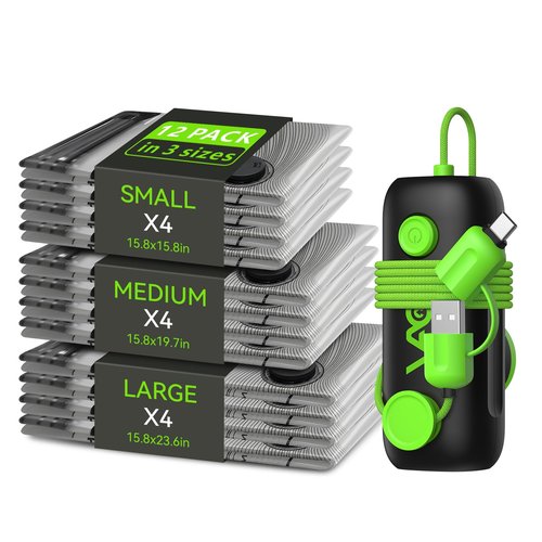 CrazyFeb Vacuum Bags for Travel - USB Electric Pump, 12 Pack Carry-on Size Vacuum Seal Bags for Clothing - Space Saver Vacuum Storage Bags for Luggage, Travel Essentials.