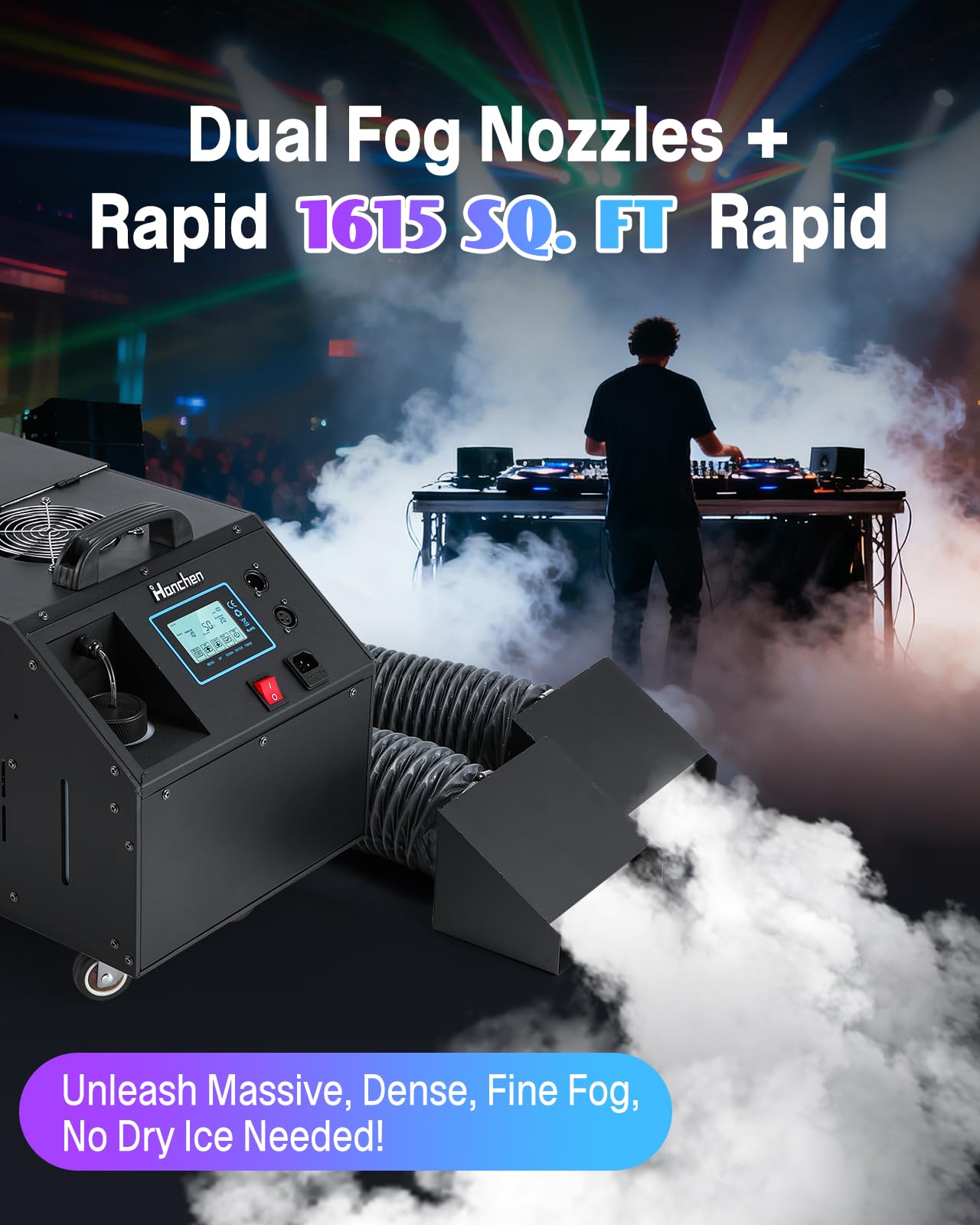 3000W Professional Low Lying Fog Machine with Upgraded Food-Safe PP Tank - Dual Nozzle, LCD Screen, DMX/Remote - Rustproof, Shockproof, Odorless Fog for Stage, Halloween, Events